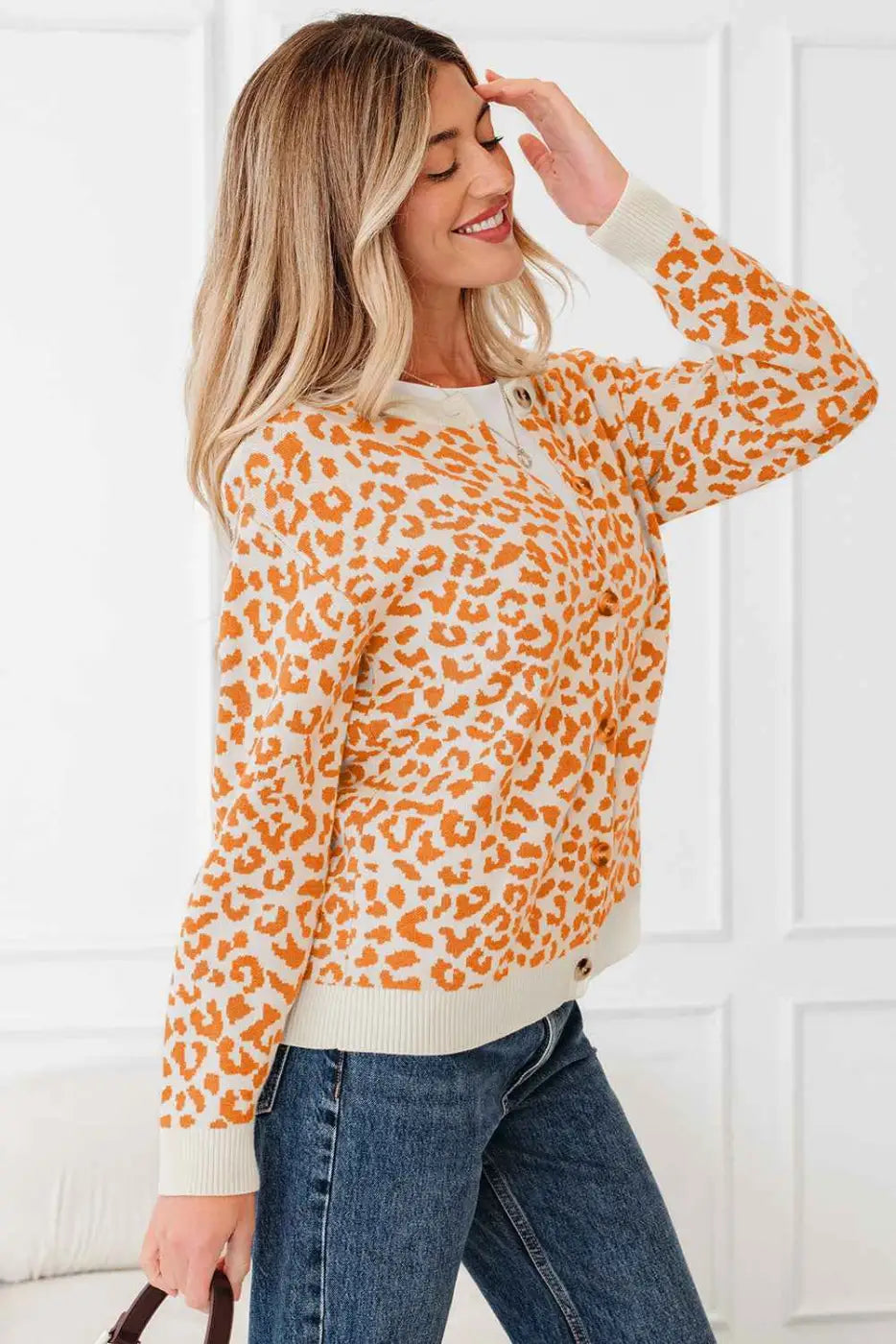 Oversized Chunky Knit Leopard Cardigan Women UK