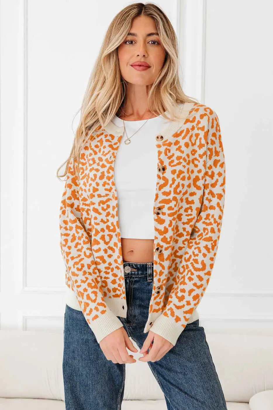 Oversized Chunky Knit Leopard Cardigan Women UK