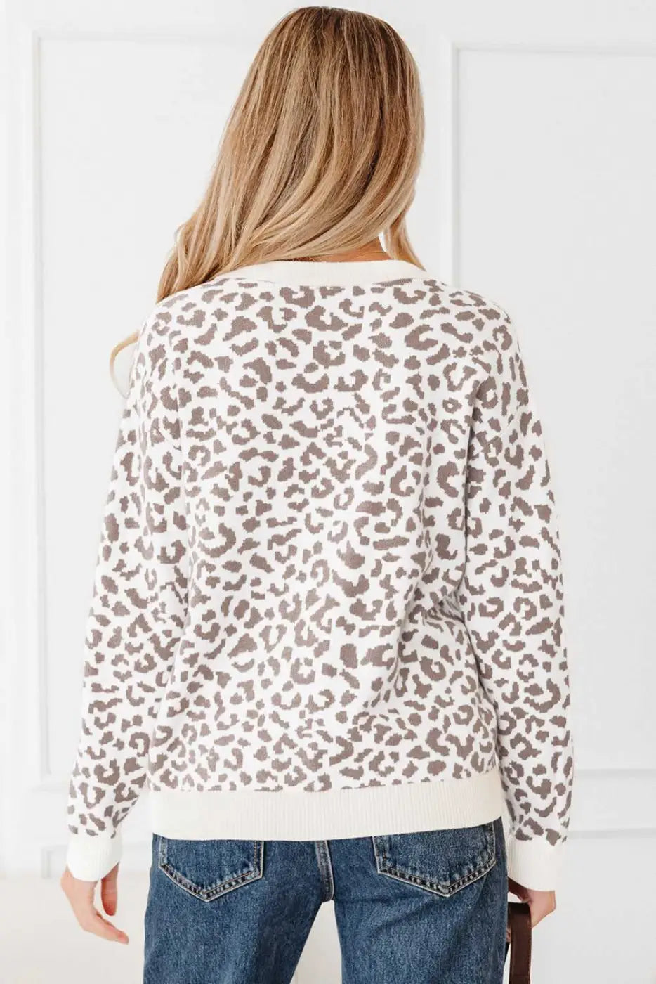 Oversized Chunky Knit Leopard Cardigan Women UK
