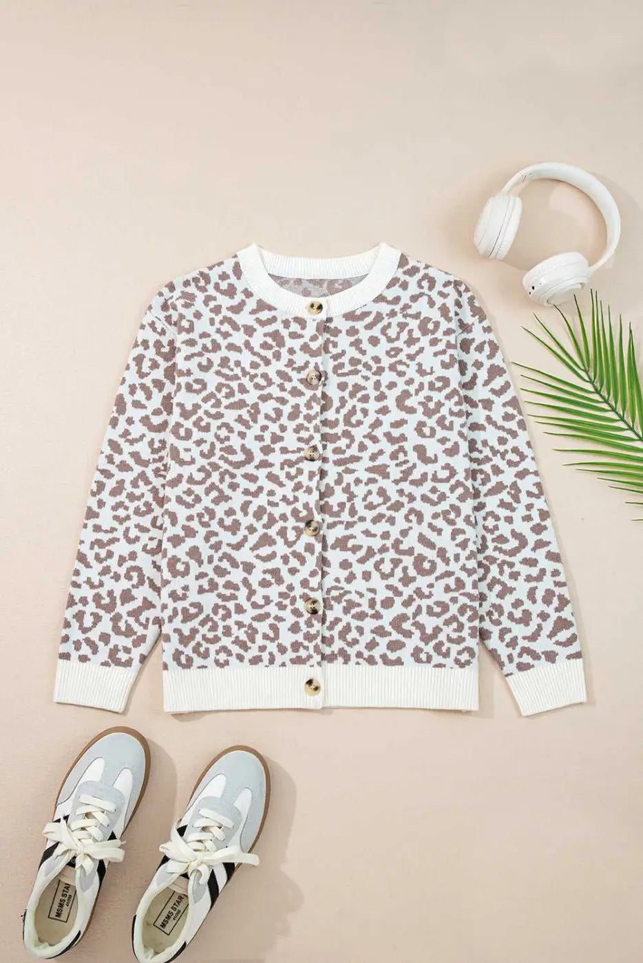 Oversized Chunky Knit Leopard Cardigan Women UK