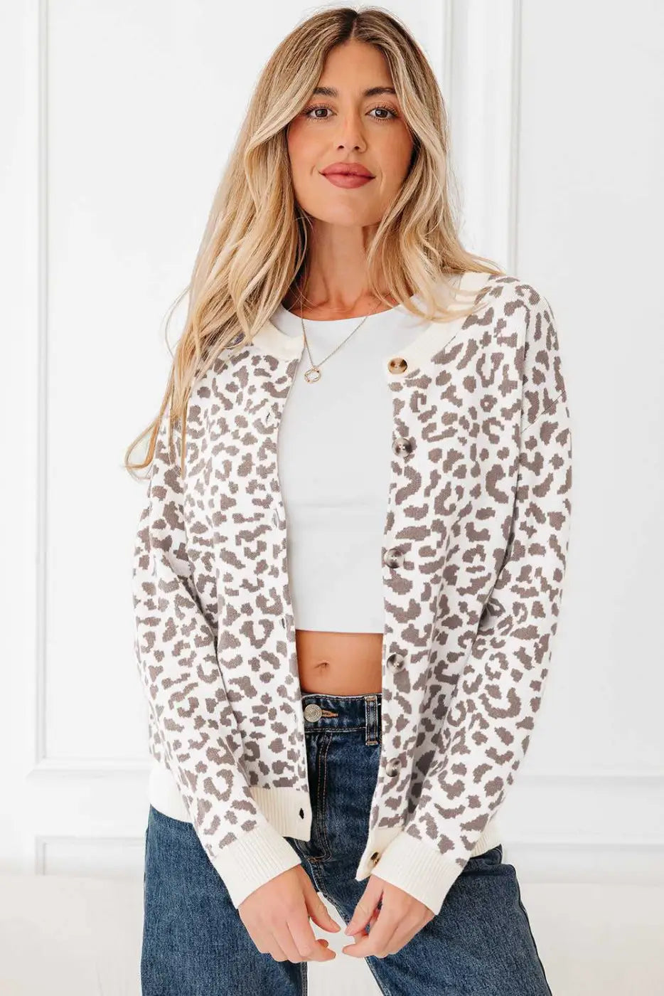 Oversized Chunky Knit Leopard Cardigan Women UK