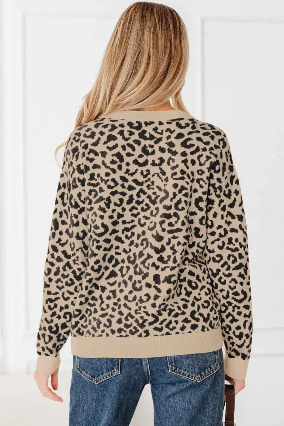 Oversized Chunky Knit Leopard Cardigan Women UK
