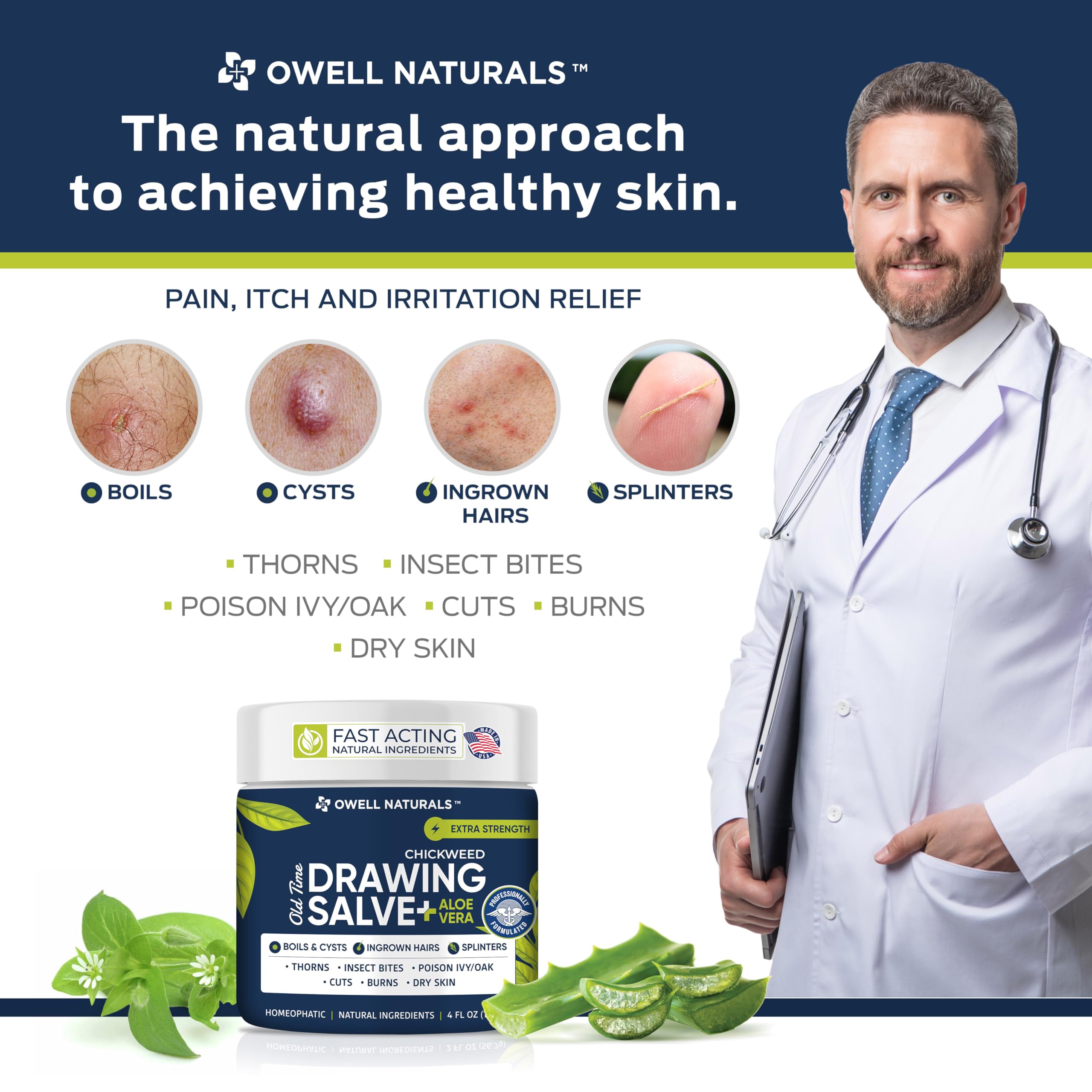 OWELL Naturals Drawing Salve – Fast Acting for Ingrown Hairs, Boils & Splinters | 4 oz