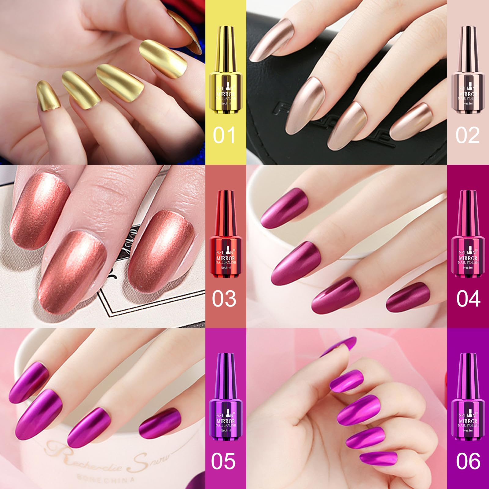 Ownest 12-Color Mirror Nail Polish Set | Long-Lasting Glossy Mirror Finish