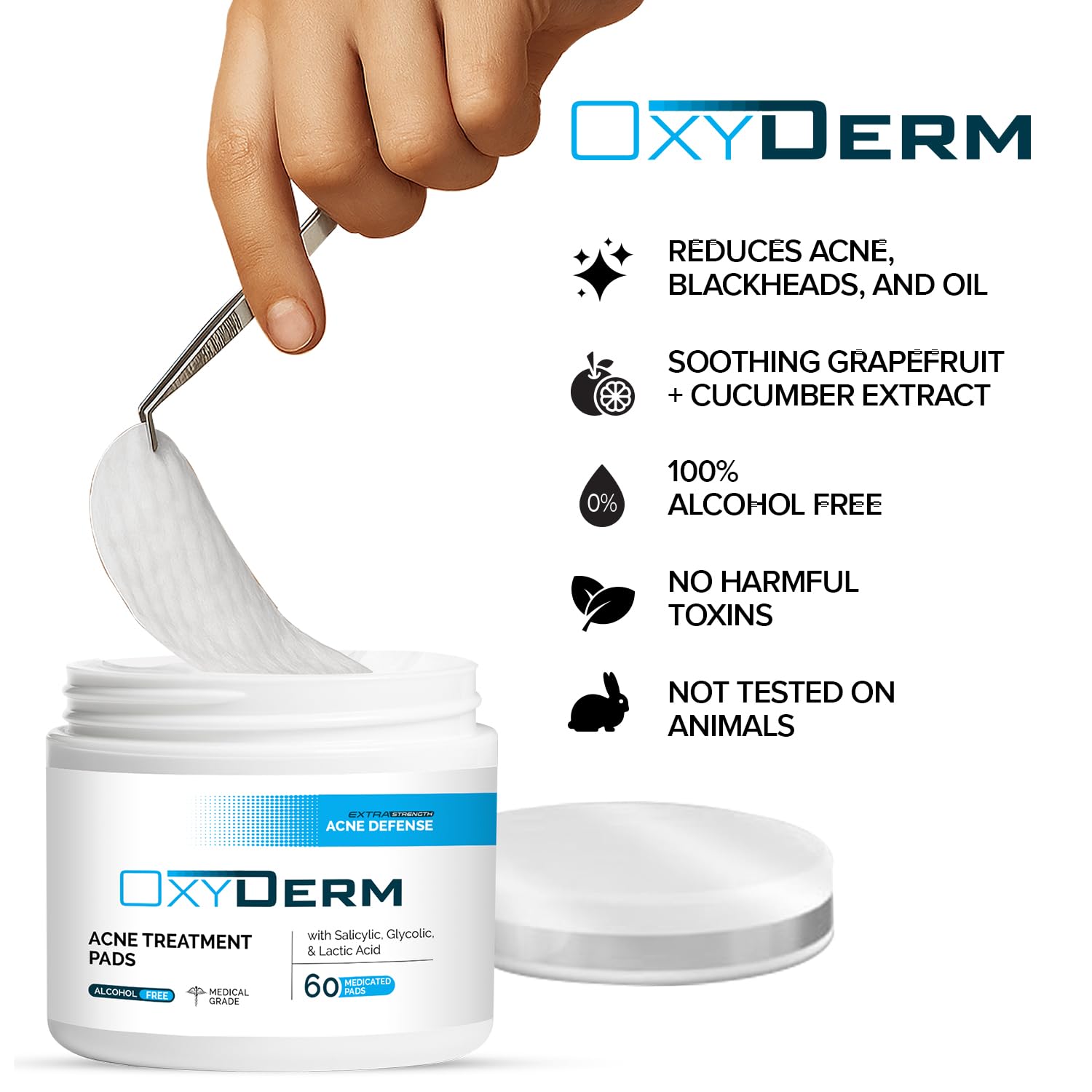 OxyDerm Acne Treatment Pads – Clear Pores, Reduce Blemishes & Breakouts | 60 Count