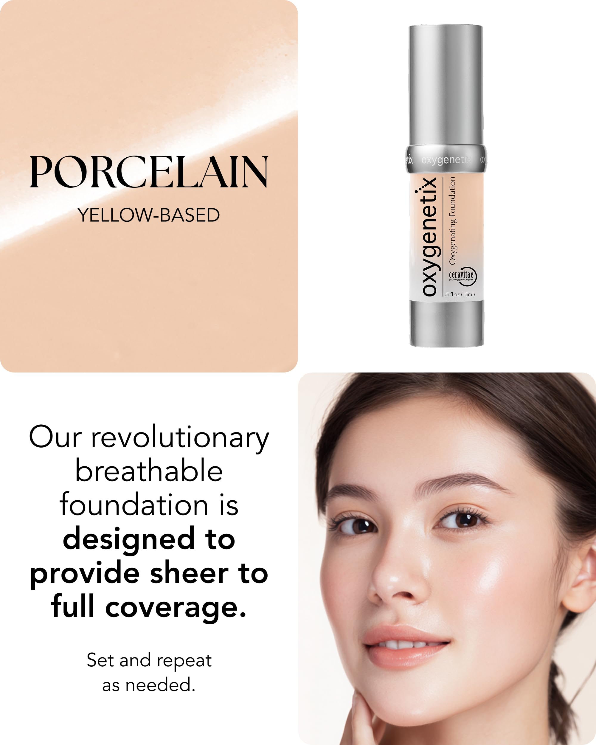 Oxygenetix Oxygenating Foundation – Porcelain | Breathable, Buildable Coverage for Sensitive or Post-Treatment Skin