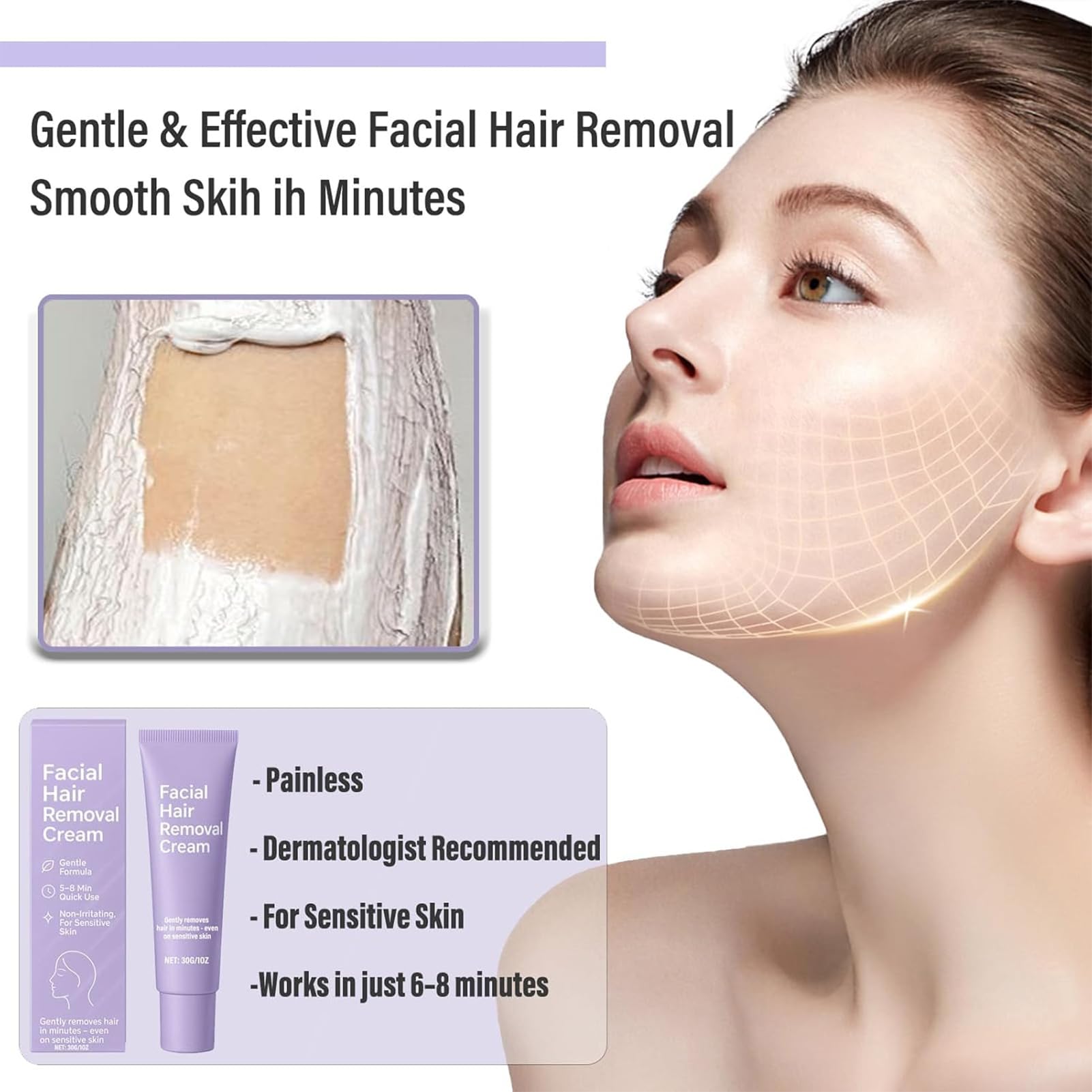 OYKOSE Facial Hair Removal Cream for Women – Gentle, No-Odor Formula for Sensitive Skin