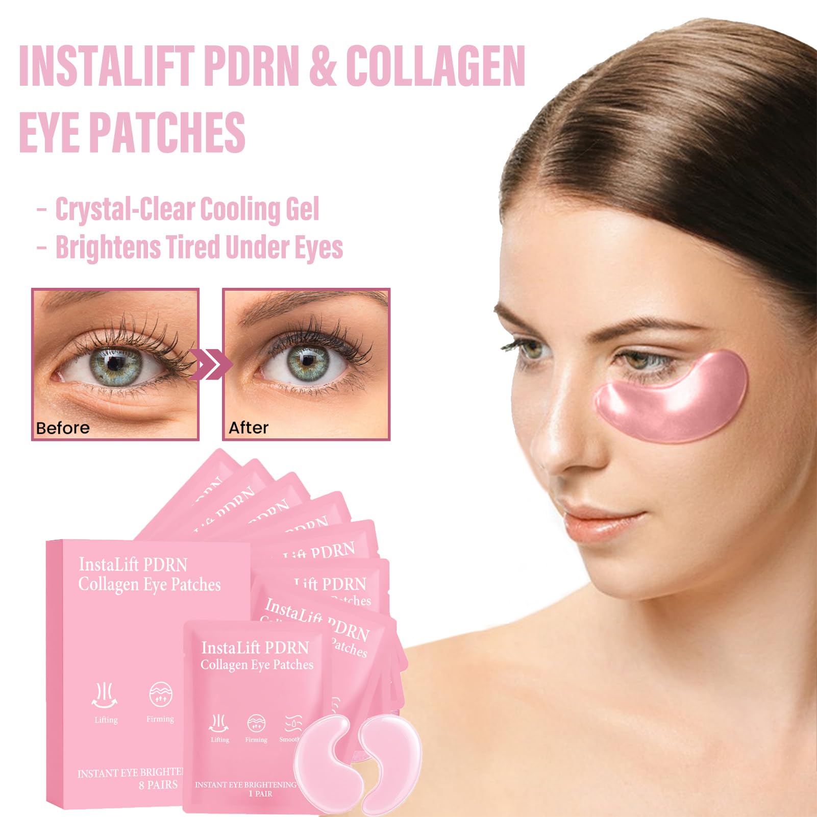 OYKOSE Instalift PDRN & Collagen Eye Patches | Hydrating Niacinamide Under Eye Masks | Serene Skincare, 8 Pairs