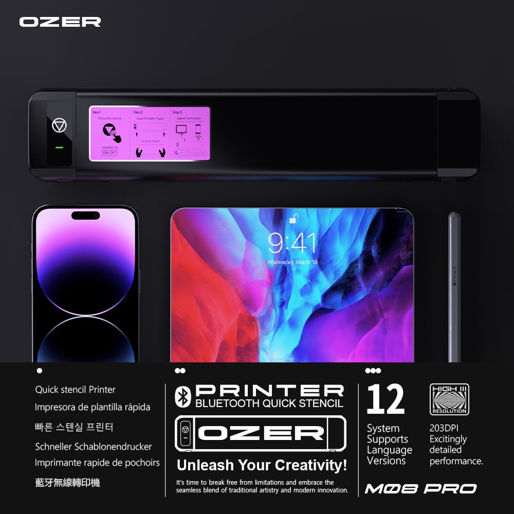 OZER M08Pro Wireless Tattoo Transfer Stencil Printer - Inkless, Portable Thermal Copier