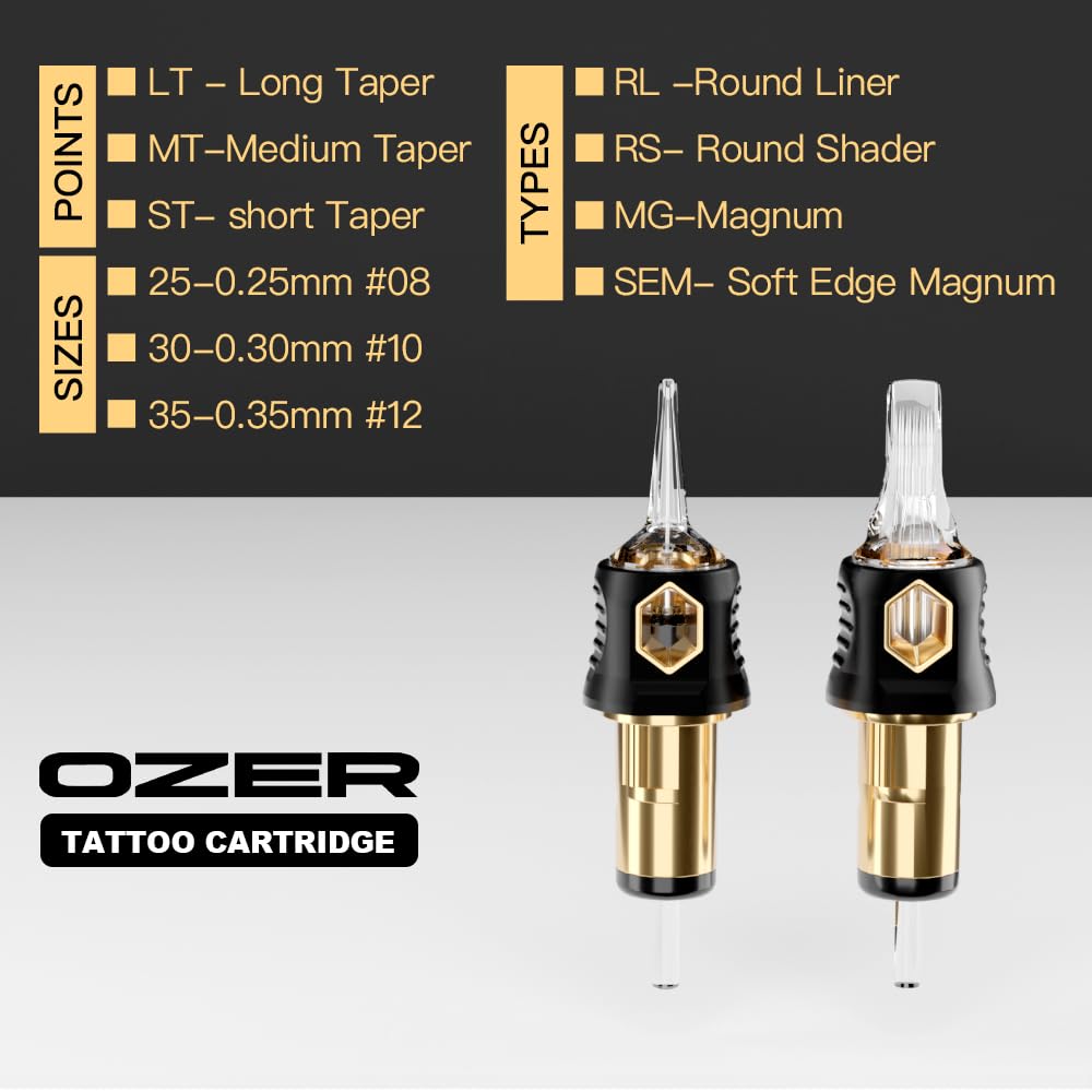 OZER Tattoo Cartridge #1209RM (0.35mm) 20Pcs Disposable Safety Cartridges – Round Liner
