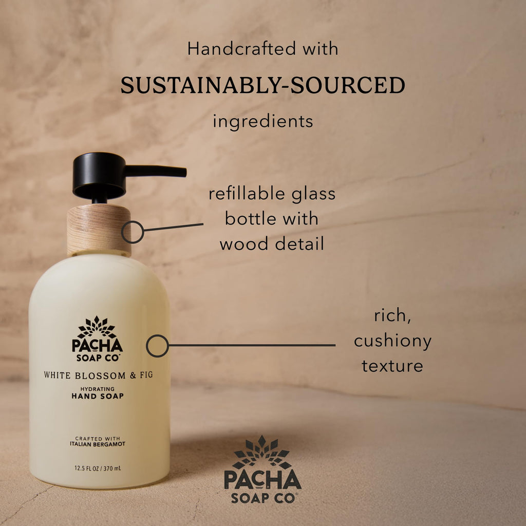 Pacha Soap Co. White Blossom & Fig Liquid Hand Soap – Hydrating, Dye-Free, 2-Pack, Made in USA