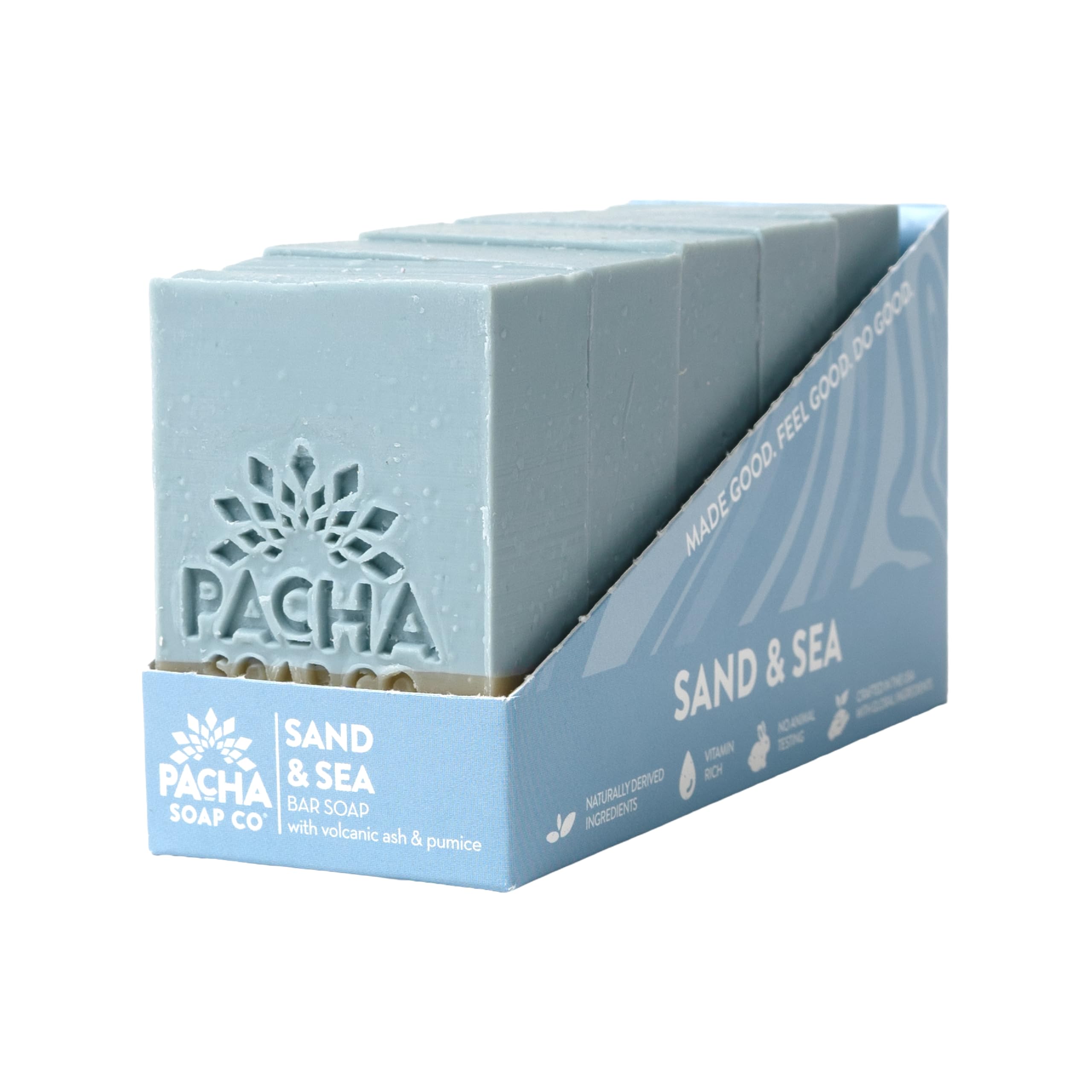 Pacha Soap Co. Sand and Sea Bar Soap — Exfoliating Sea Salt, Volcanic Ash & Pumice (5-Pack, 4 oz Each) | Handcrafted in USA