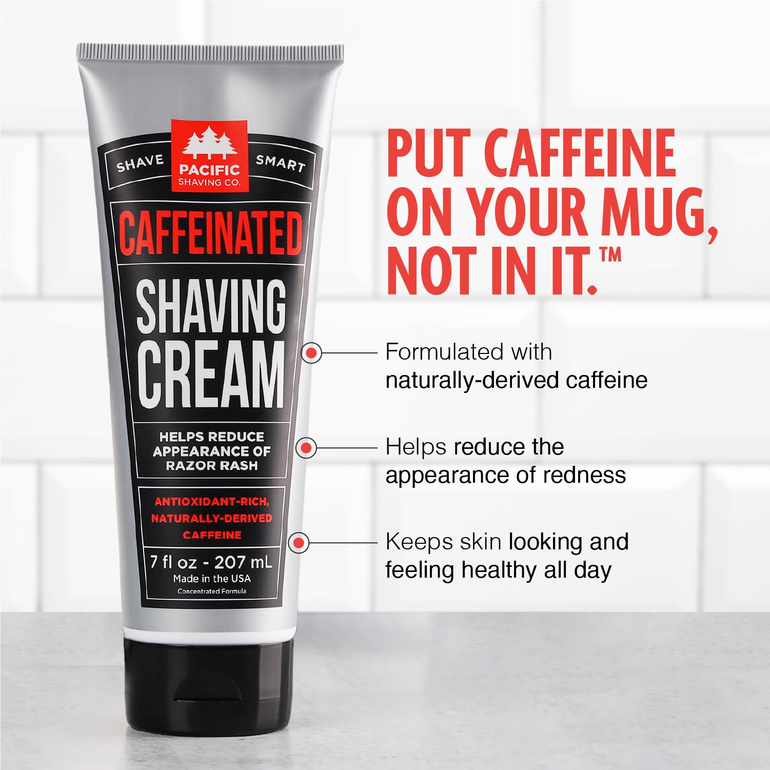 Pacific Shaving Co Caffeinated Shaving Cream – Natural, Paraben-Free, Made in USA (3.4 oz, 3-Pack)