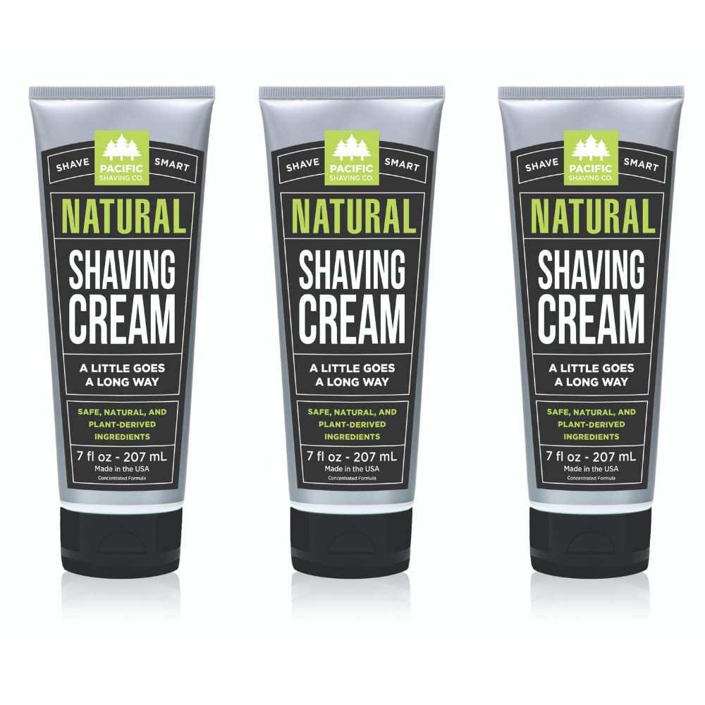 Pacific Shaving Company Natural Shaving Cream – Shea Butter + Vitamin E for Hydrated Sensitive Skin (7 oz, 3 Pack)