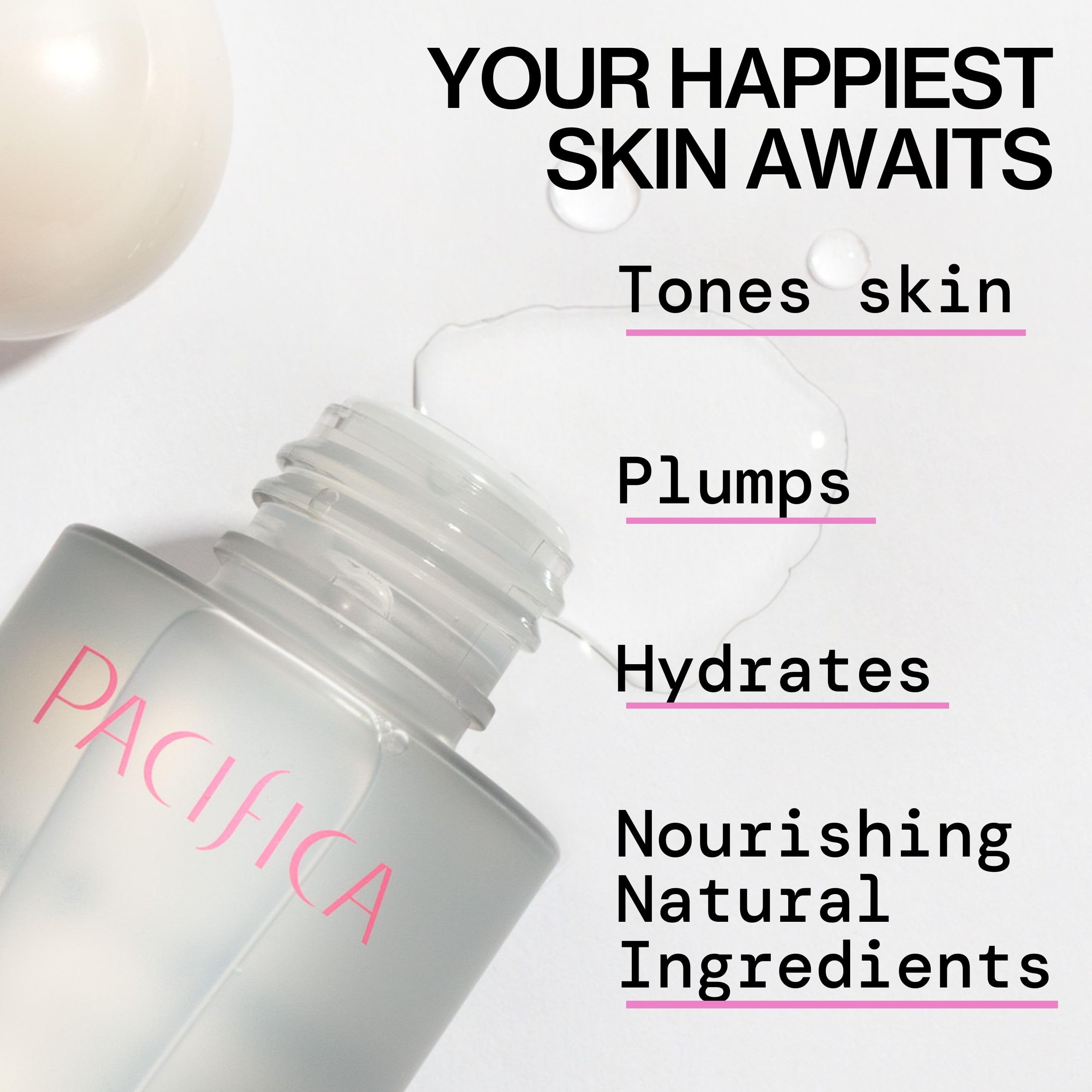 Pacifica Happy Water Hydrating Facial Toner – Vegan Ceramides, Hyaluronic Acid & Electrolytes | Clean Beauty for All Skin Types, 4 oz