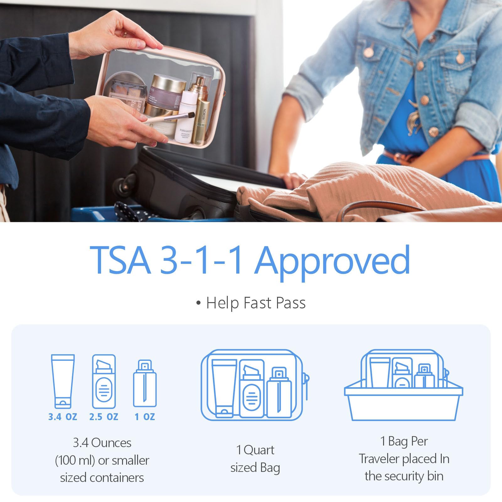 PACKISM TSA Approved Clear Toiletry Bags 3 Pack – See-Through Quart Size Cosmetic Bags for Travel