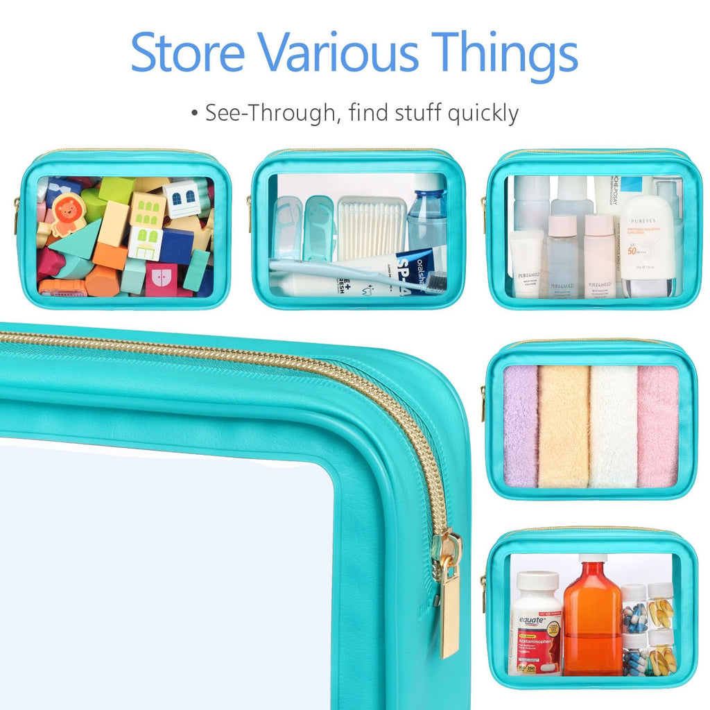 PACKISM Clear Makeup Bag 3 Pack Medium — Foldable TSA-Approved Quart-Size Travel Bags
