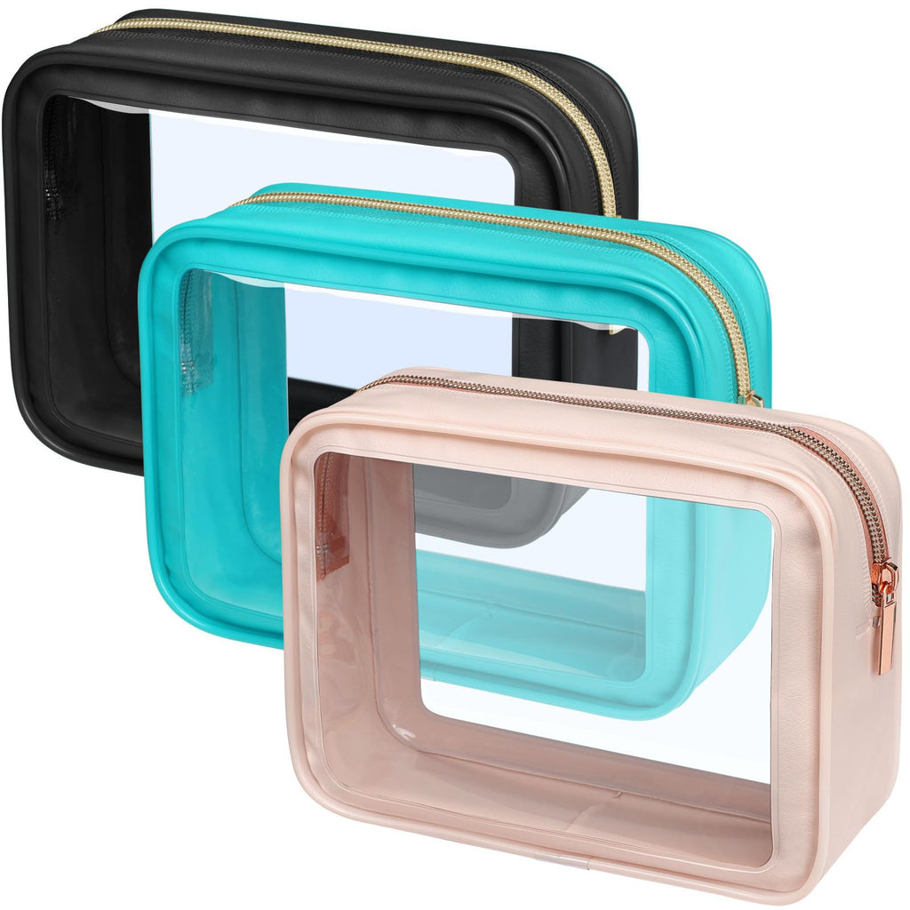 PACKISM Clear Makeup Bag 3 Pack Medium — Foldable TSA-Approved Quart-Size Travel Bags