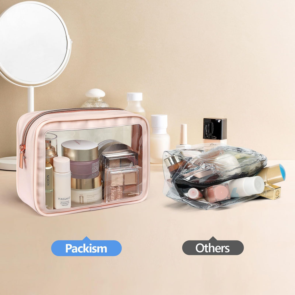 PACKISM Clear Makeup Bag 3 Pack Medium — Foldable TSA-Approved Quart-Size Travel Bags