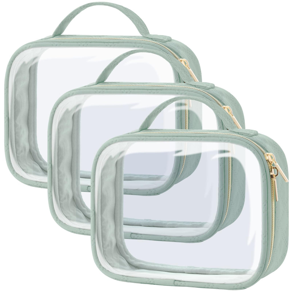PACKISM TSA Approved Toiletry Bag — 3 Medium Clear Bags, 3-1-1 Compliant, with Handle (Laurel Green)