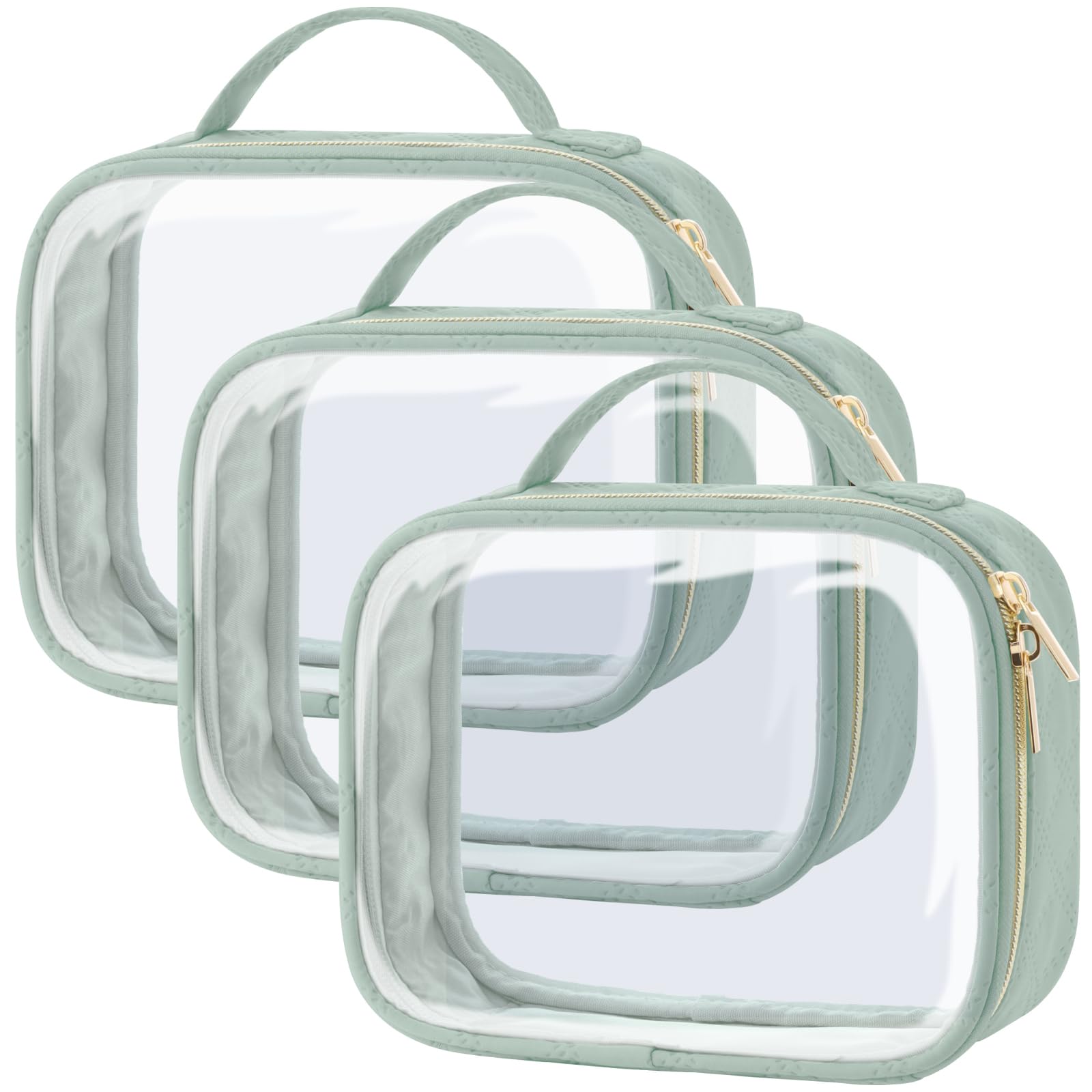 PACKISM TSA Approved Toiletry Bag — 3 Medium Clear Bags, 3-1-1 Compliant, with Handle (Laurel Green)
