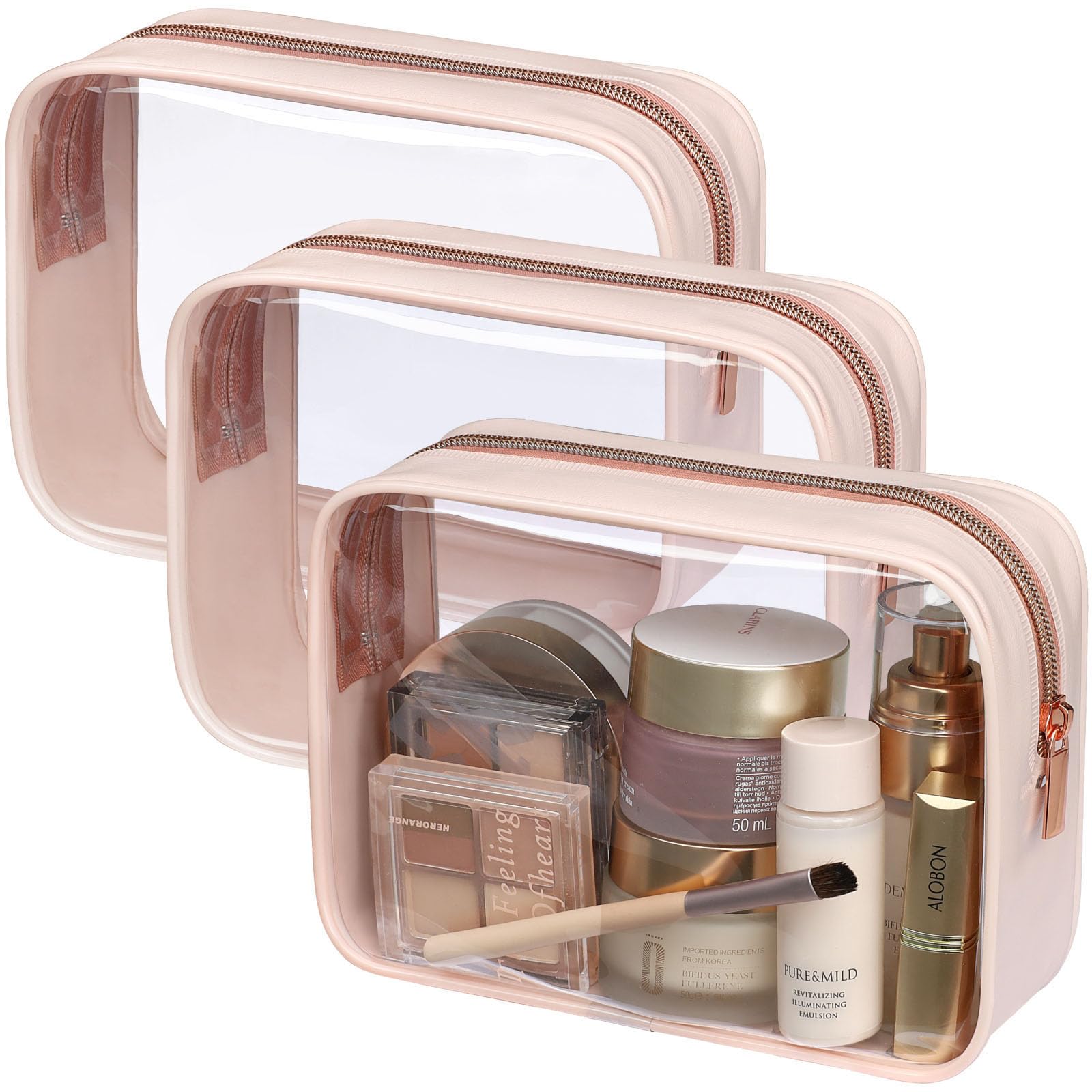 PACKISM TSA Approved Clear Toiletry Bags 3 Pack – See-Through Quart Size Cosmetic Bags for Travel