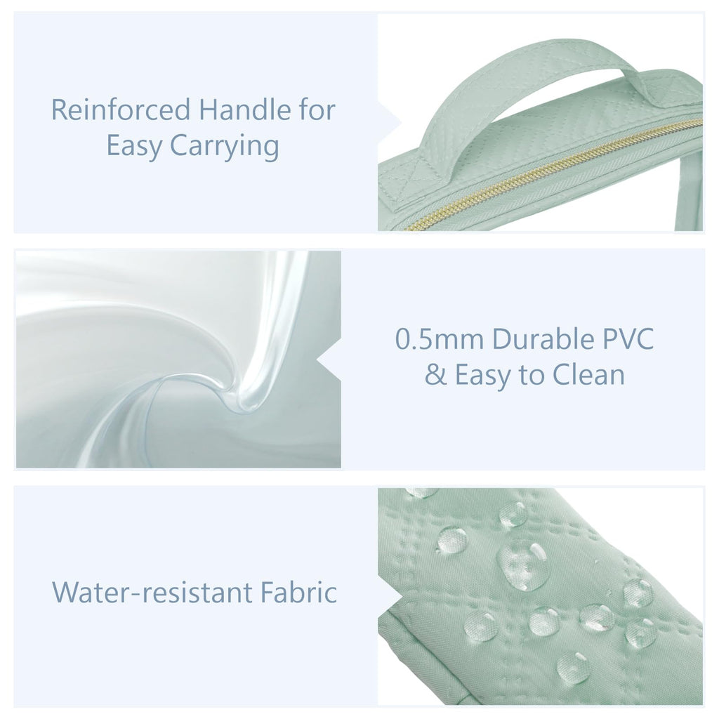 PACKISM TSA Approved Toiletry Bag — 3 Medium Clear Bags, 3-1-1 Compliant, with Handle (Laurel Green)