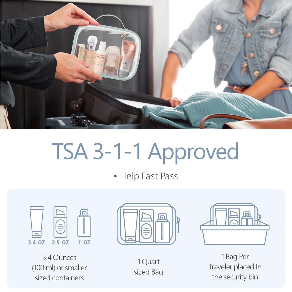 PACKISM TSA Approved Toiletry Bag — 3 Medium Clear Bags, 3-1-1 Compliant, with Handle (Laurel Green)