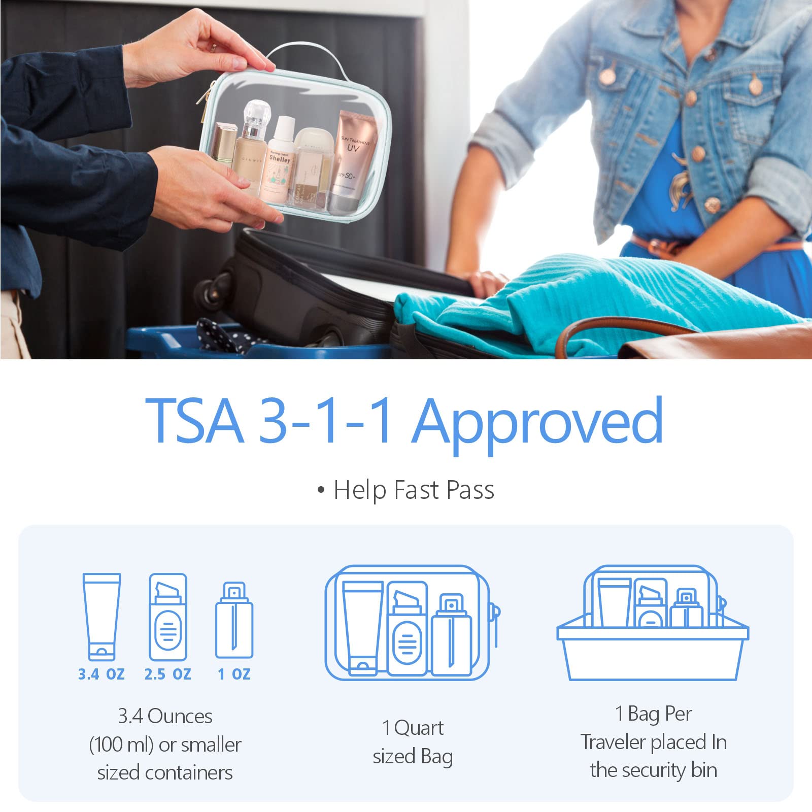 PACKISM TSA-Approved Toiletry Bag Set — 3 Medium Clear Quart-Size Bags, 3-1-1 Compliant, Water-Resistant PVC