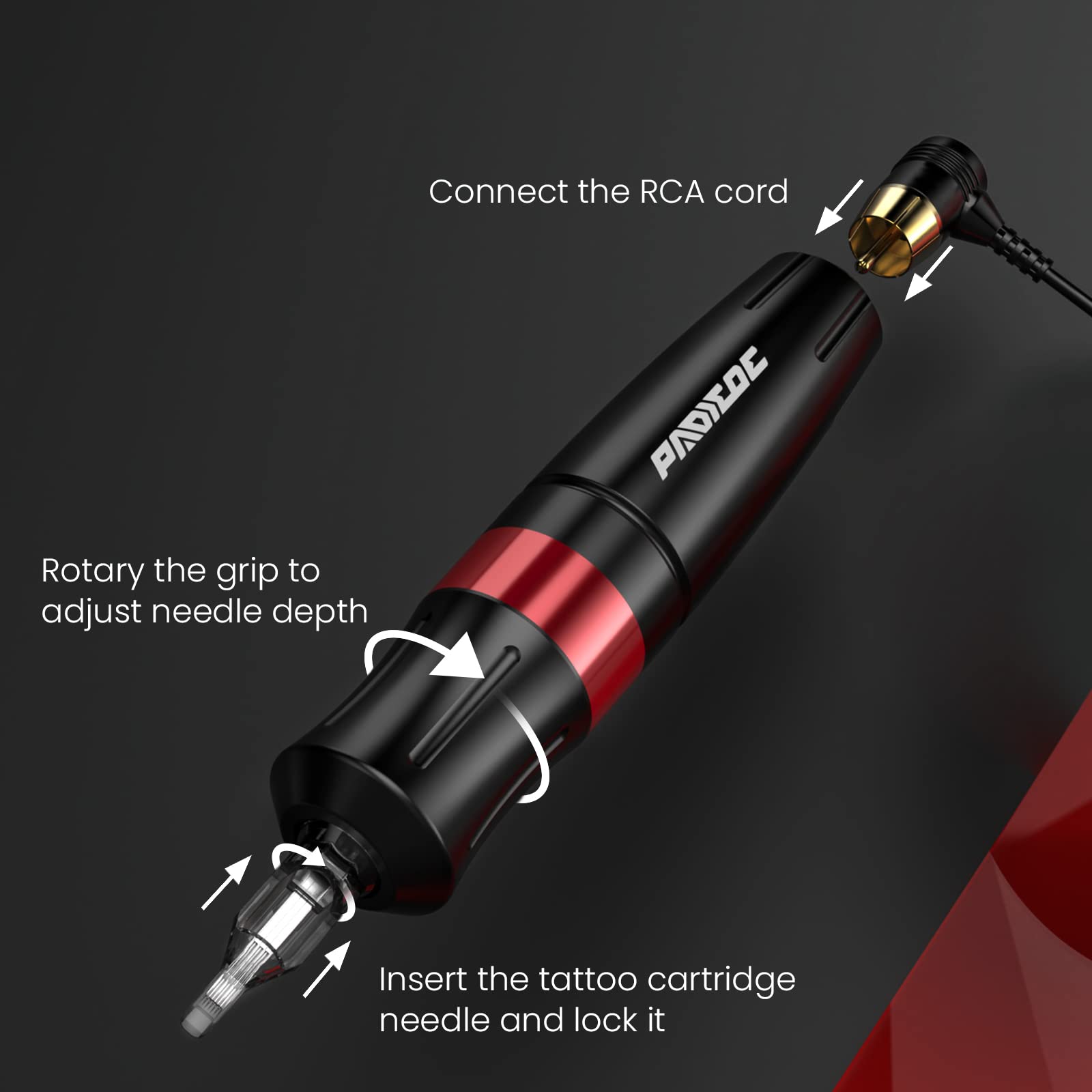 Padieoe Tattoo Gun Rotary Kit for Beginners – 10 Cartridges, 20 Ink, All-in-One Starter Pack