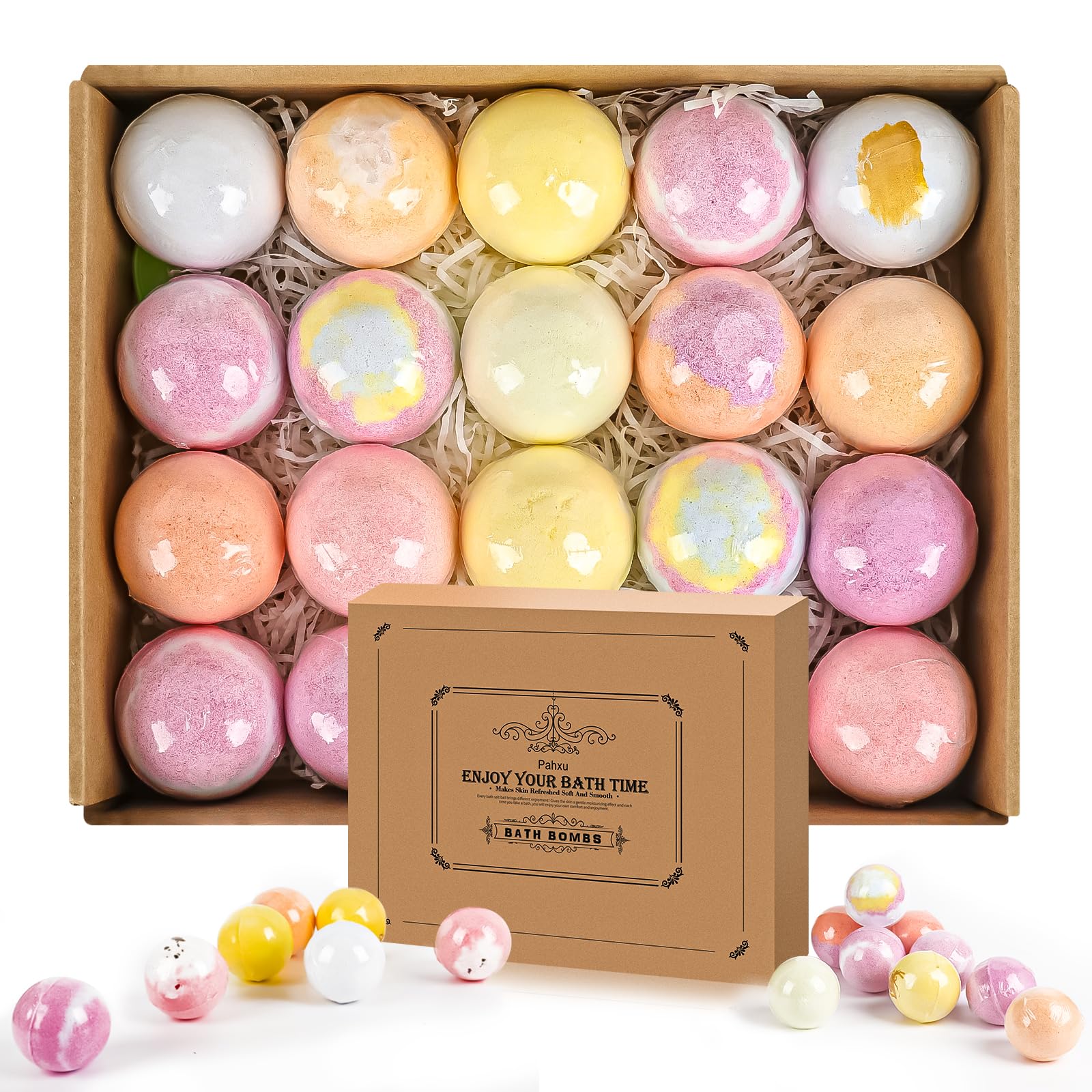 Pahxu Bath Bombs 20-PCS Set | Organic Handmade Skin-Moisturizing Bubble Bombs