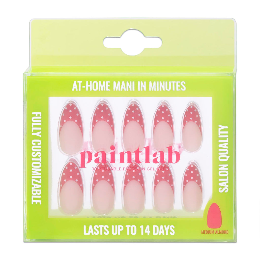 PaintLab Press-On Nails Kit - Red Polka Dot, 30-Piece, Quick-Apply & Long-Lasting with Glue & Tools