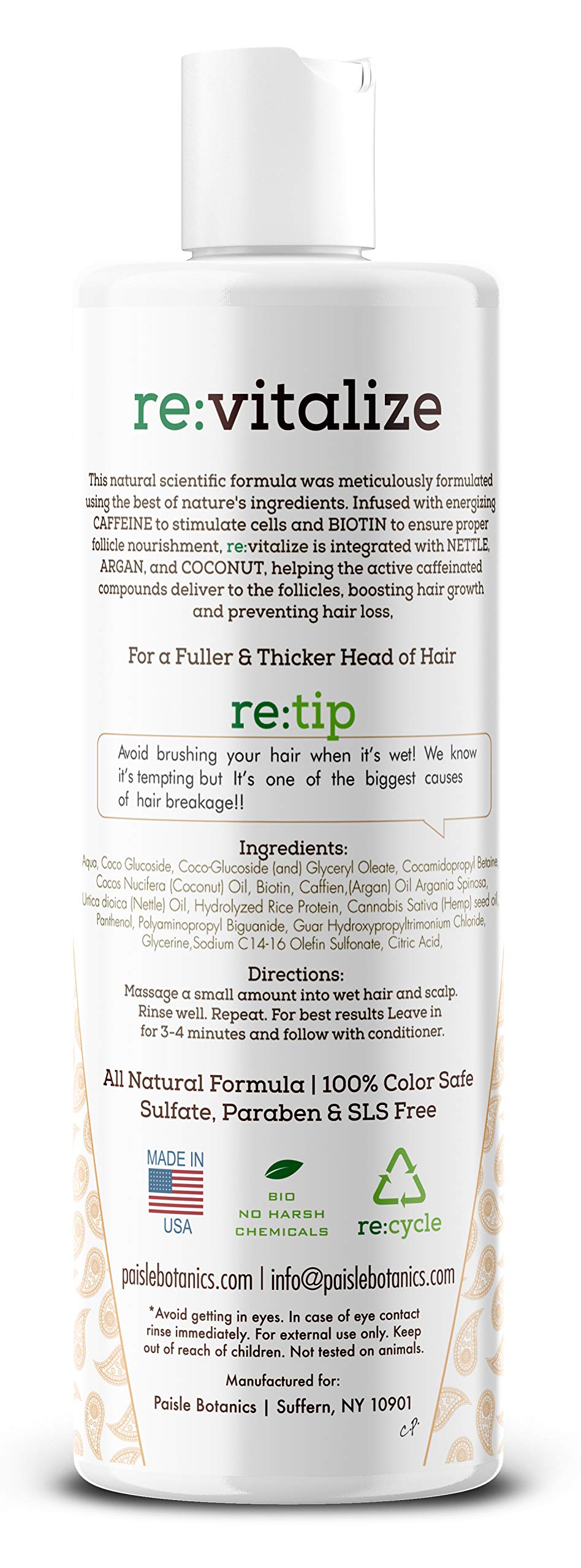Paisle Botanics Biotin Shampoo for Hair Growth – Caffeine, Color-Safe, Sulfate-Free