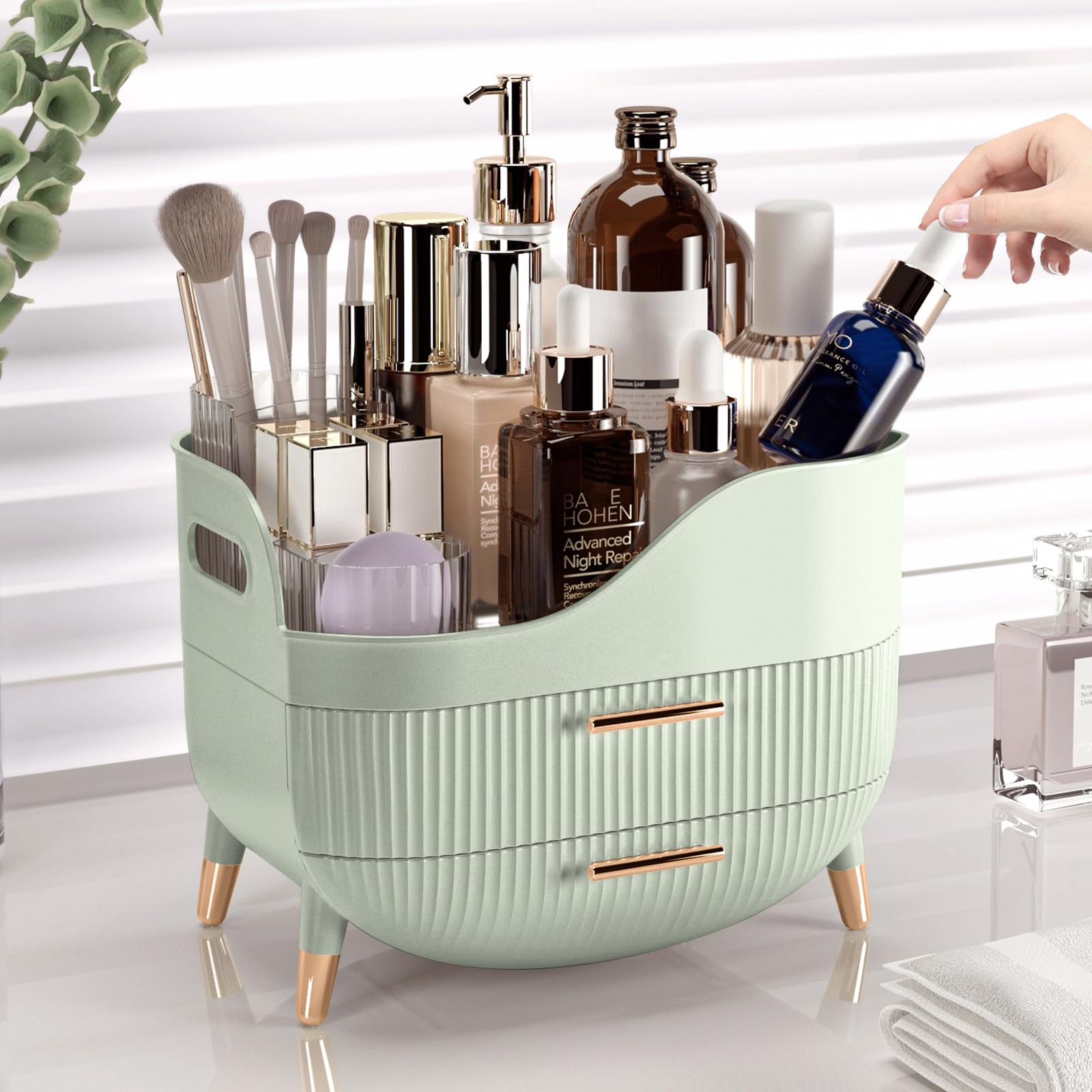 Pajiriona Makeup Organizer with Drawers – Large Vanity Storage for Cosmetics & Skincare