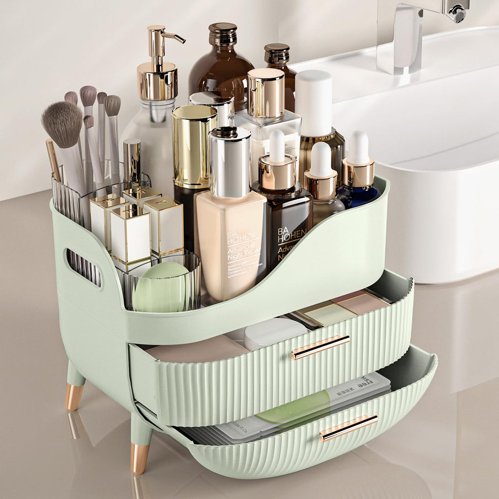 Pajiriona Makeup Organizer with Drawers – Large Vanity Storage for Cosmetics & Skincare