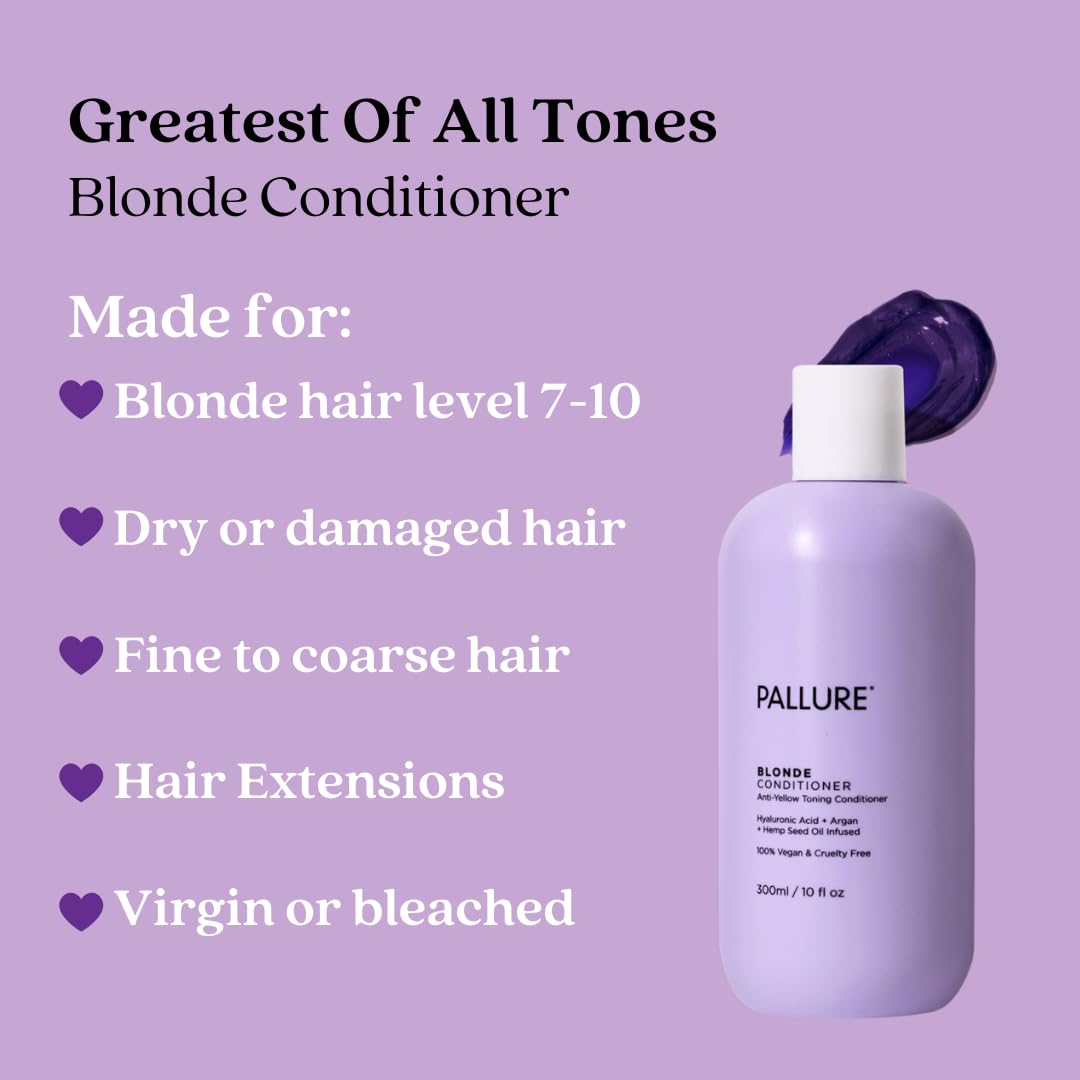 Pallure Blonde Toning Conditioner - Neutralizes Brassiness for Blonde, Platinum & Silver Hair (10.14 fl oz) – Vegan & Cruelty-Free
