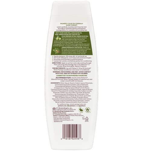 Palmer's Olive Oil Formula Shine Therapy Shampoo – 2 x 13.5 oz | Sulfate-Free, Frizz Control & Shine