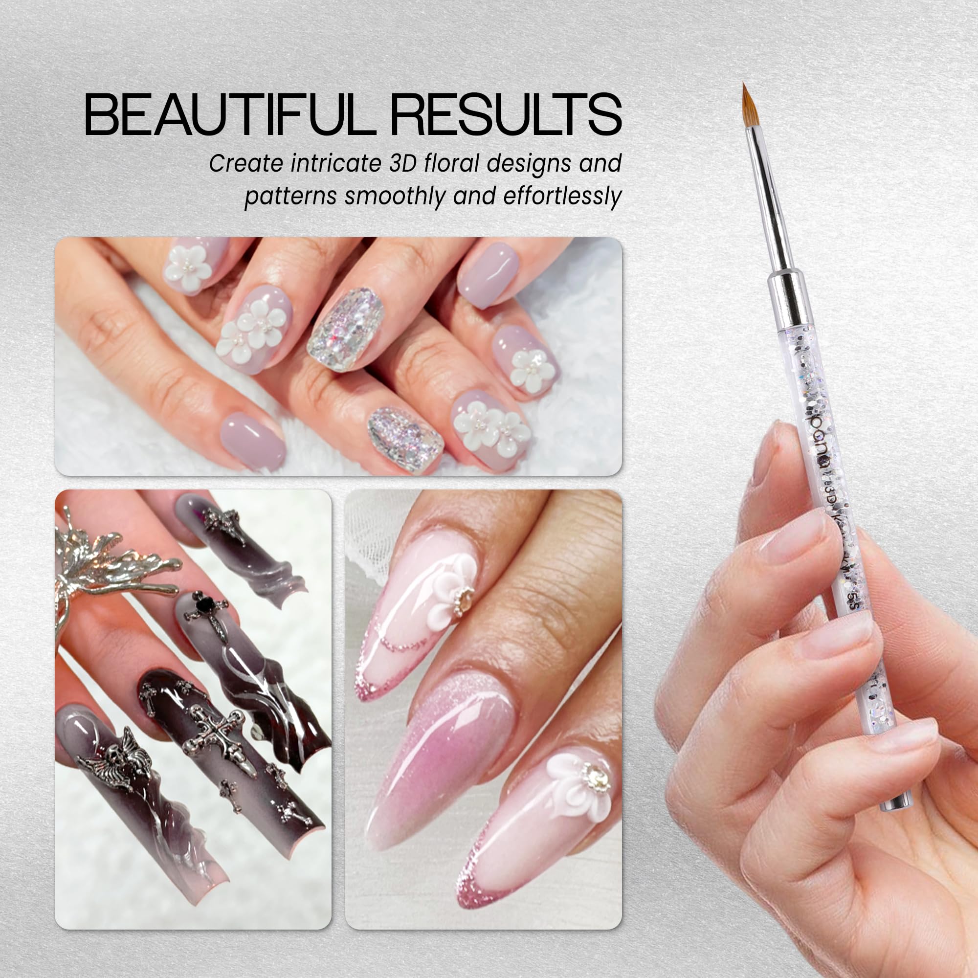 PANA 3D Kolinsky Nail Art Brush - Size 5, Silver Glitter Handle