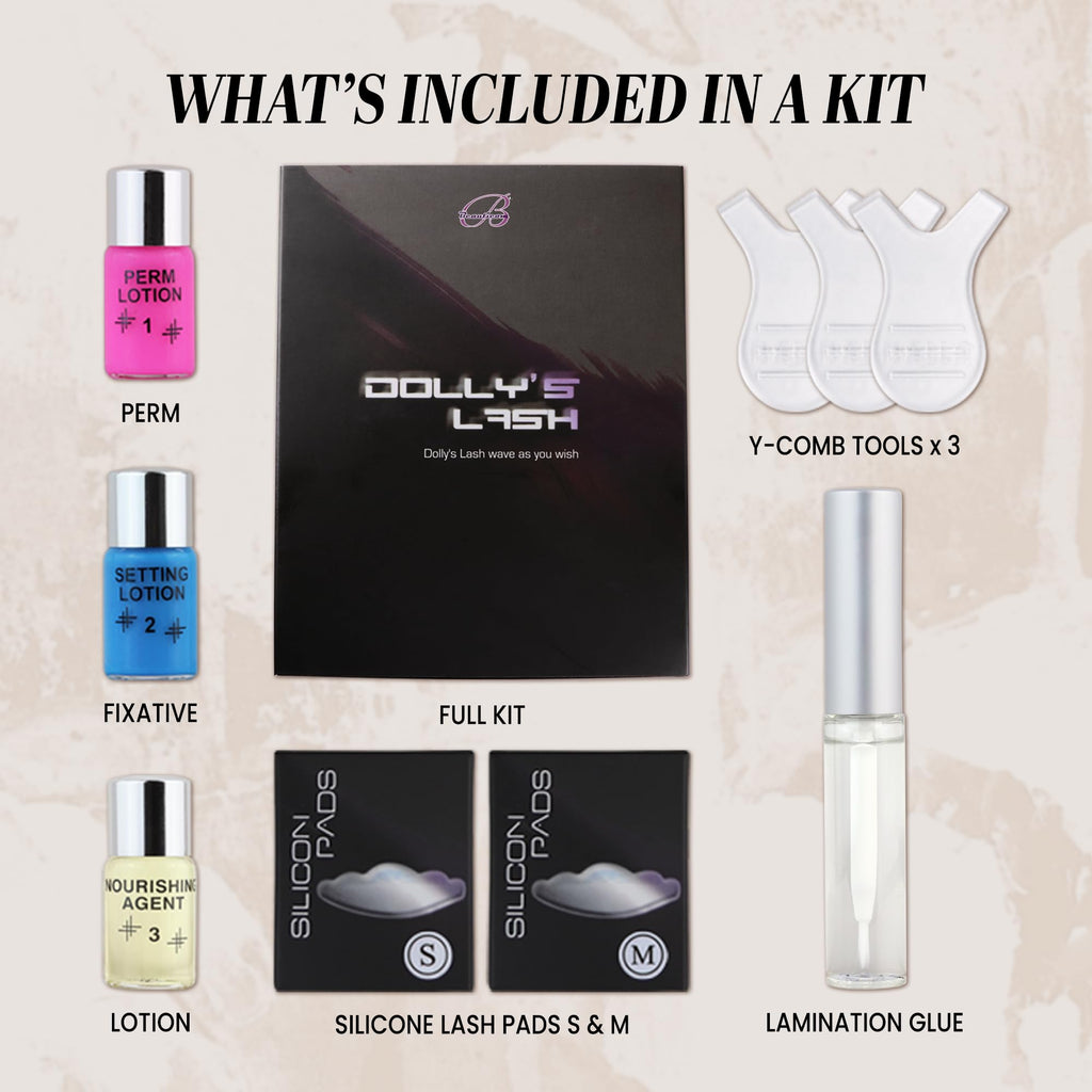PANA Beauticom Dolly's Lash Lift Kit – Premium Perm Lotion for Professional Curling (Small & Medium Pads)