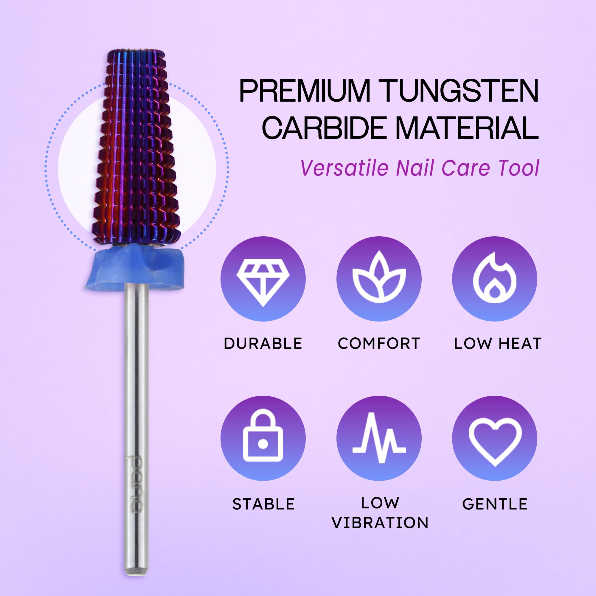 PANA Nail Carbide 5-in-1 Bit – Two-Way Rotation, Left/Right Handed, Acrylic & Hard Gel Removal, 3/32 Shank, Purple (Medium)