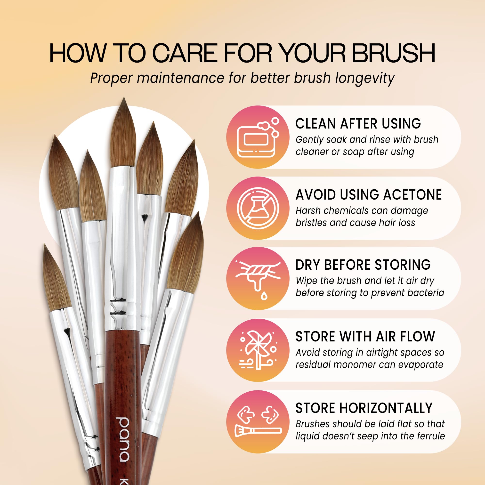 PANA Pure Kolinsky Oval Crimped Acrylic Nail Brush – Size 6, Mahogany Handle