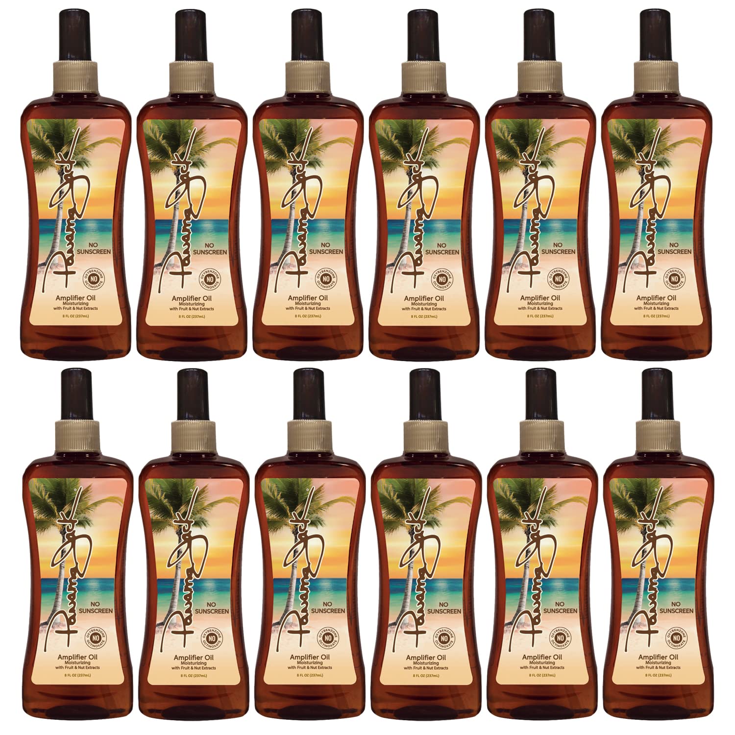 Panama Jack Amplifier Suntan Oil 0 SPF • Light Exotic Oils, Tropical Fragrance • Pack of 12 (8 oz each)