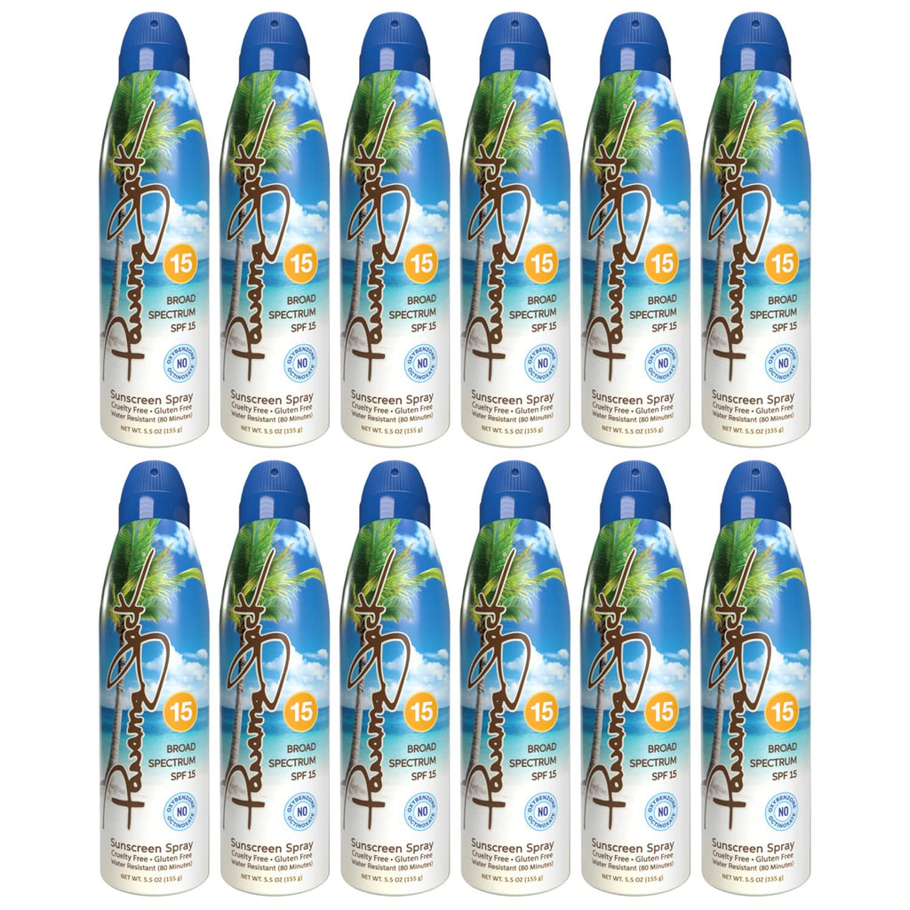 Panama Jack Continuous Spray Sunscreen SPF 15 | Broad Spectrum UVA/UVB | Water Resistant 80 Min | 5.5 oz Pack of 12