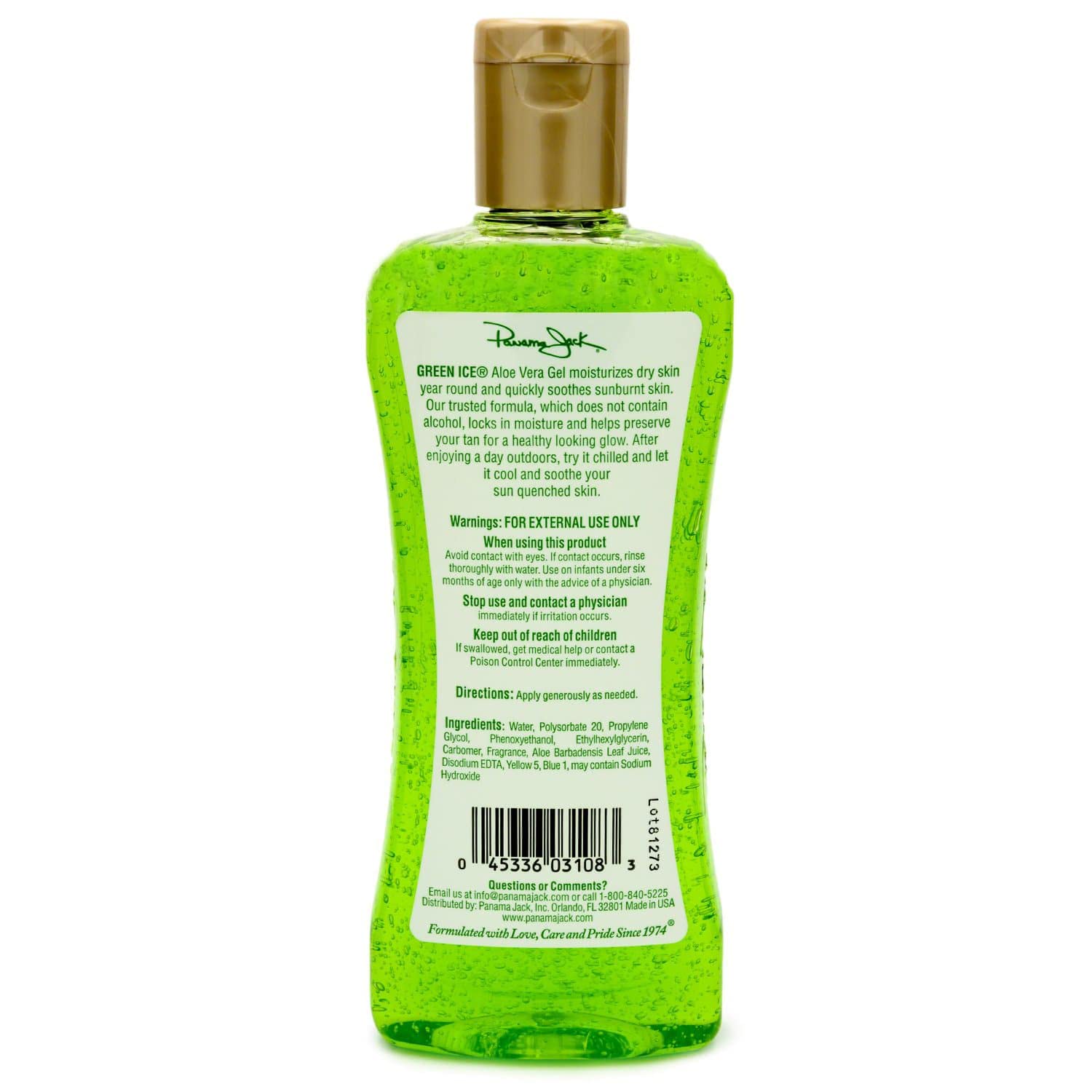 Panama Jack Green Ice Gel – Aloe Vera After Sun, No Alcohol, 8 fl oz