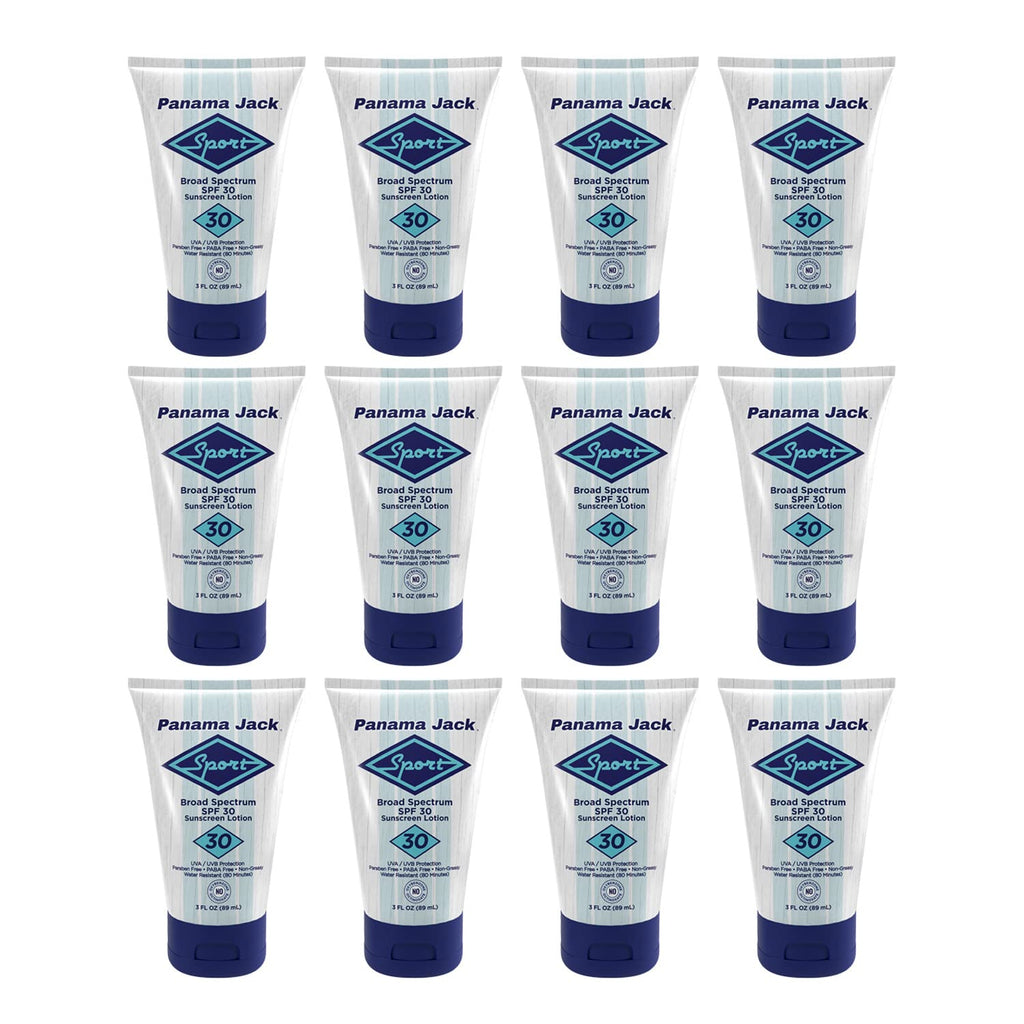 Panama Jack Sport Sunscreen Lotion SPF 30 – Broad Spectrum, Non-Greasy, Reef Friendly (3 fl oz x12)