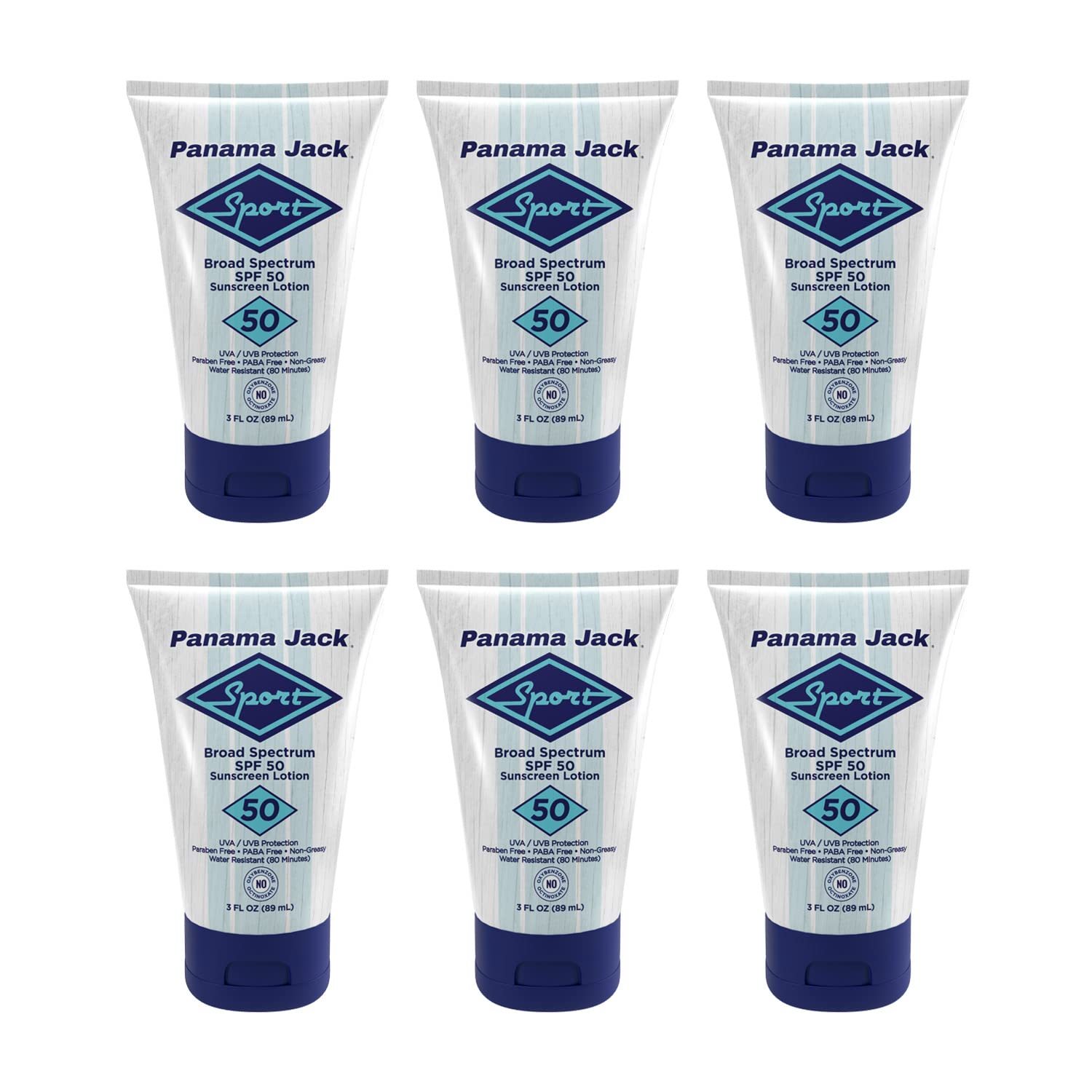 Panama Jack Sport Sunscreen Lotion SPF 50 – Broad Spectrum, Non-Greasy, 3 oz (6-Pack)