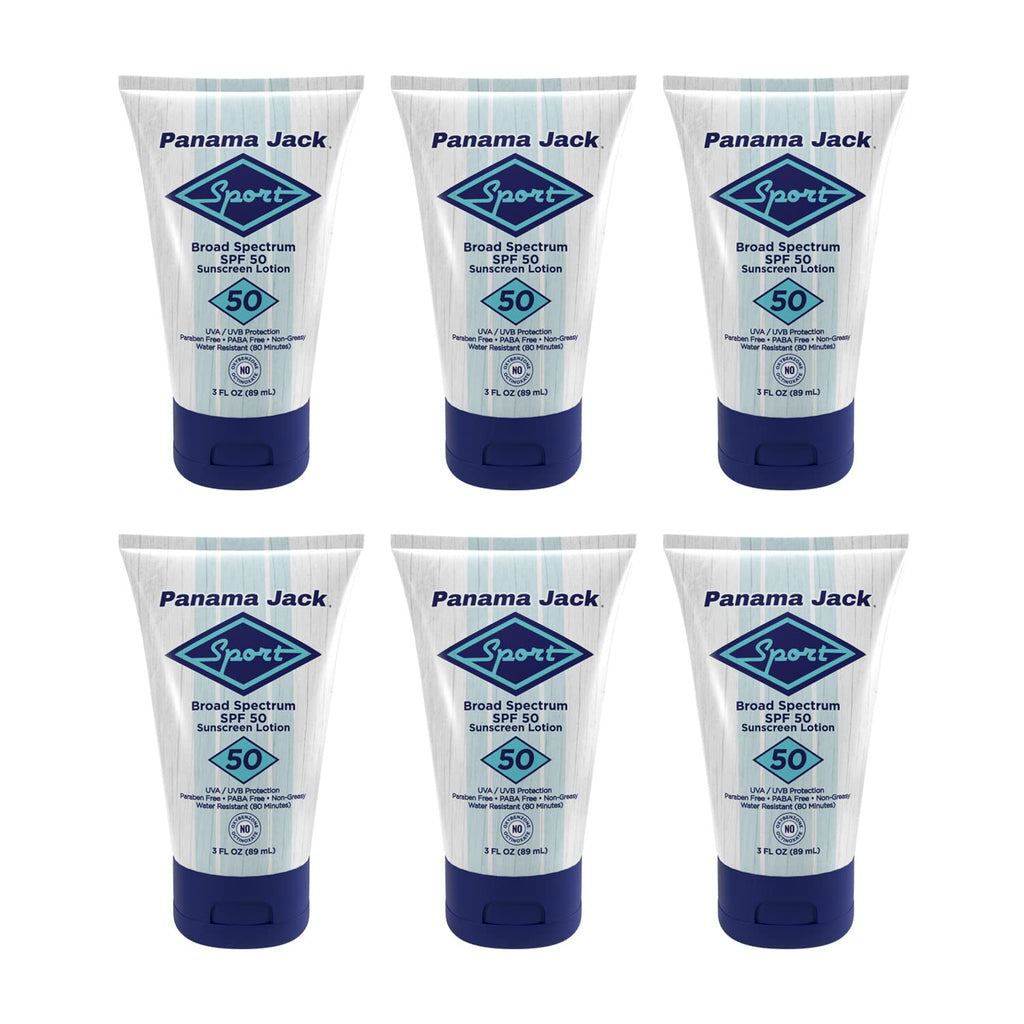 Panama Jack Sport Sunscreen Lotion SPF 50 – Broad Spectrum, Non-Greasy, 3 oz (6-Pack)