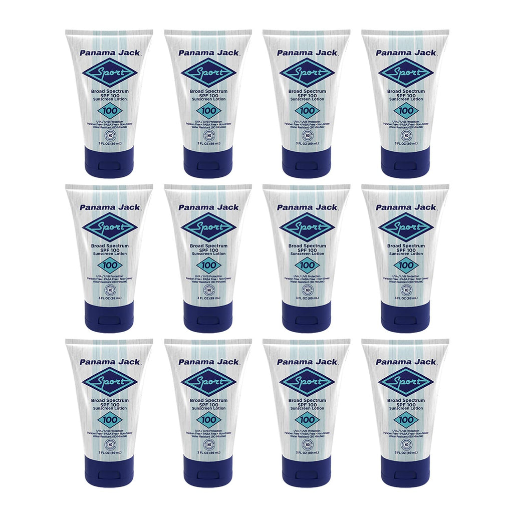 Panama Jack Sport Sunscreen Lotion SPF 100 - Non-Greasy, Water-Resistant, Cruelty-Free, 3 oz (Pack of 12)