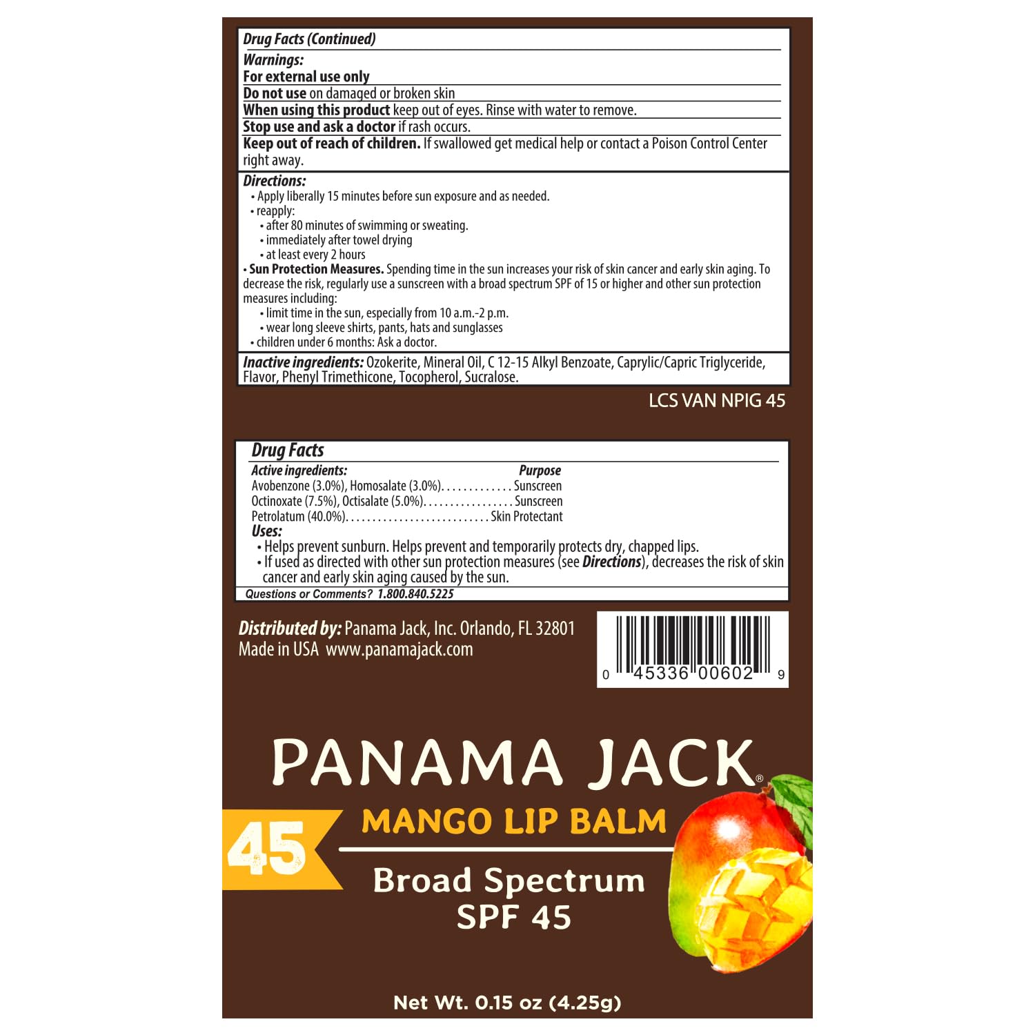 Panama Jack Sunscreen Lip Balm SPF 45 – Mango, 12-Pack | Broad Spectrum UVA/UVB, Non-Waxy & Hydrating