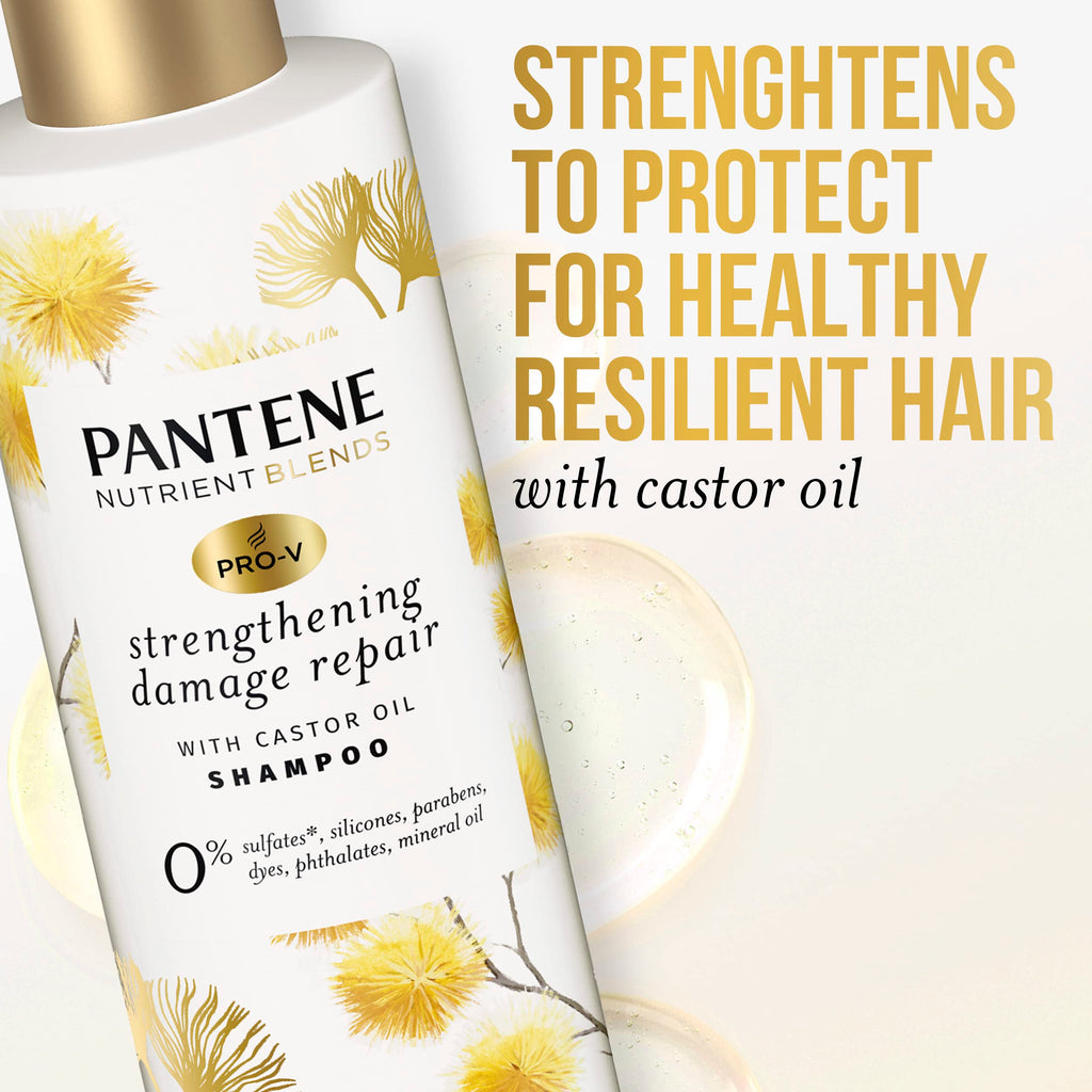 Pantene Sulfate Free Shampoo with Castor Oil – Hair Strengthening Damage Repair, Color Safe, 9.6 oz